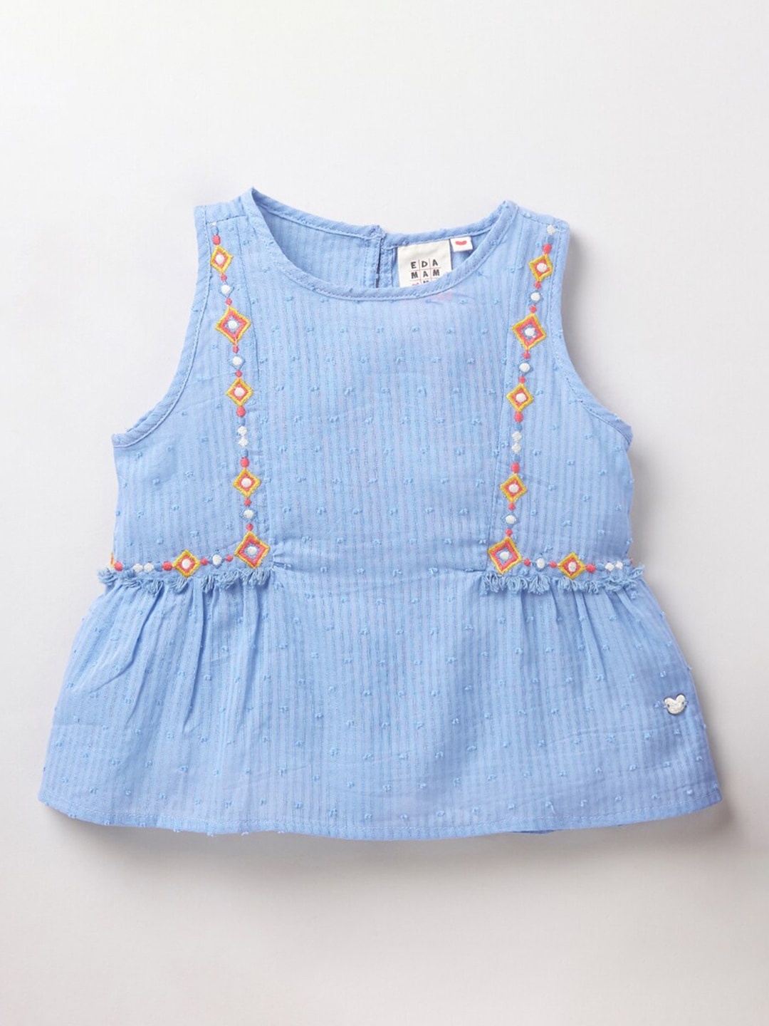 

Ed-a-Mamma Blue Embroidered Cotton A-Line Sustainable Top