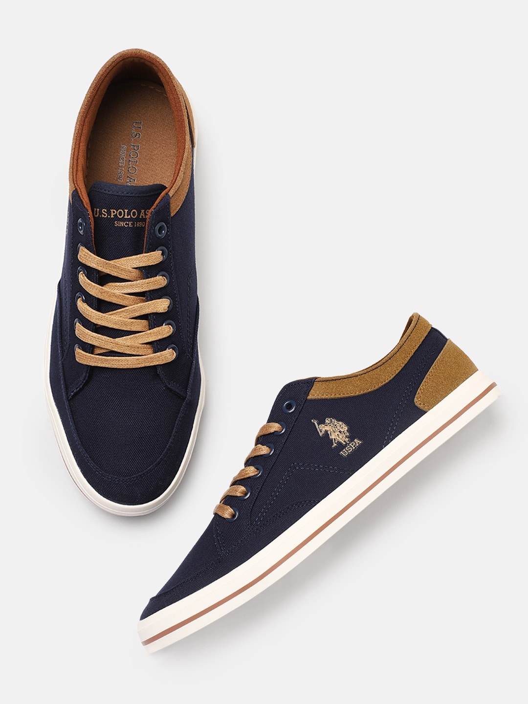 

U.S. Polo Assn. Men Navy Blue & Brown Colourblocked Sneakers