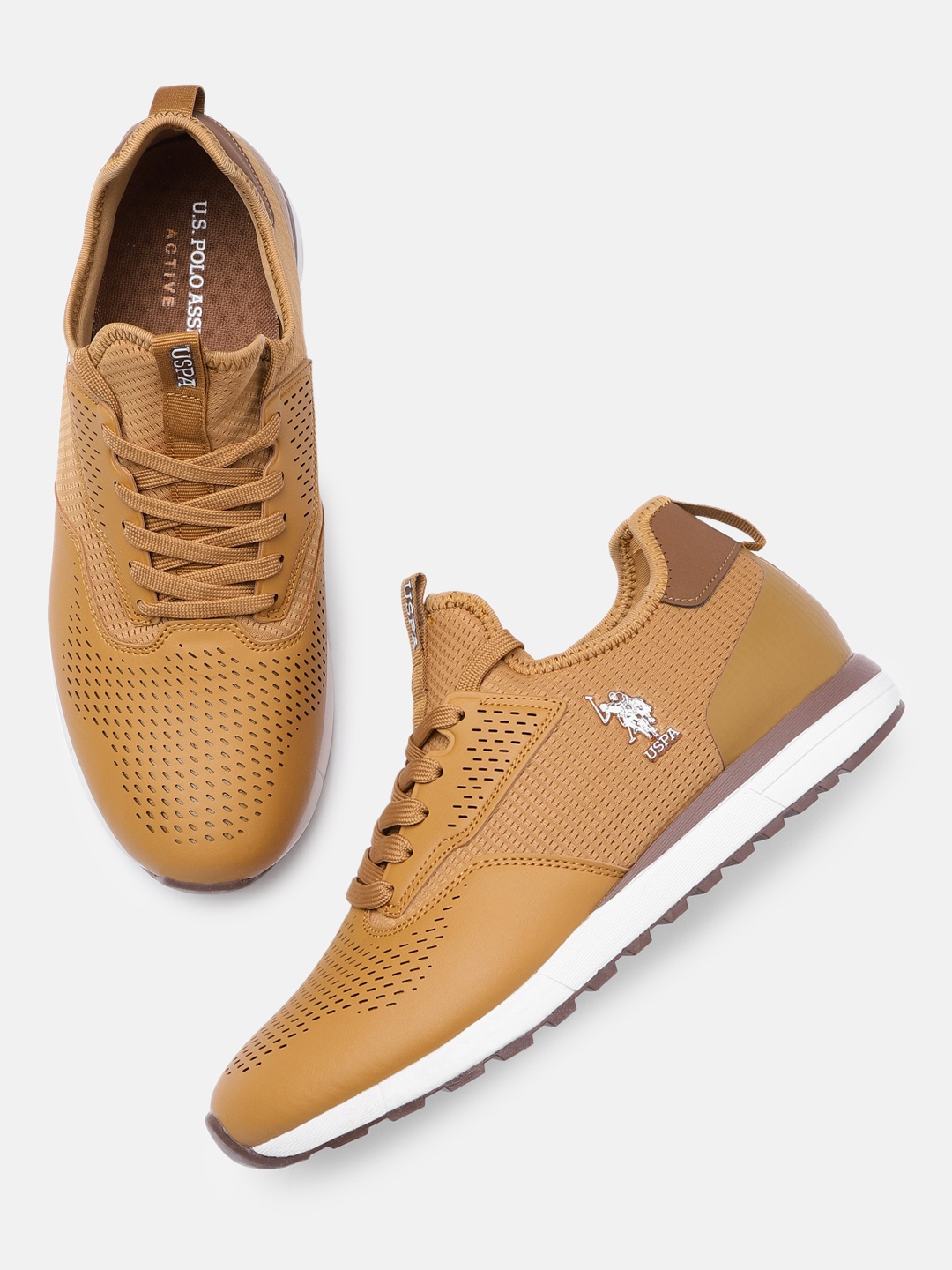 

U.S. Polo Assn. Men Tan Brown Woven Design Sneakers