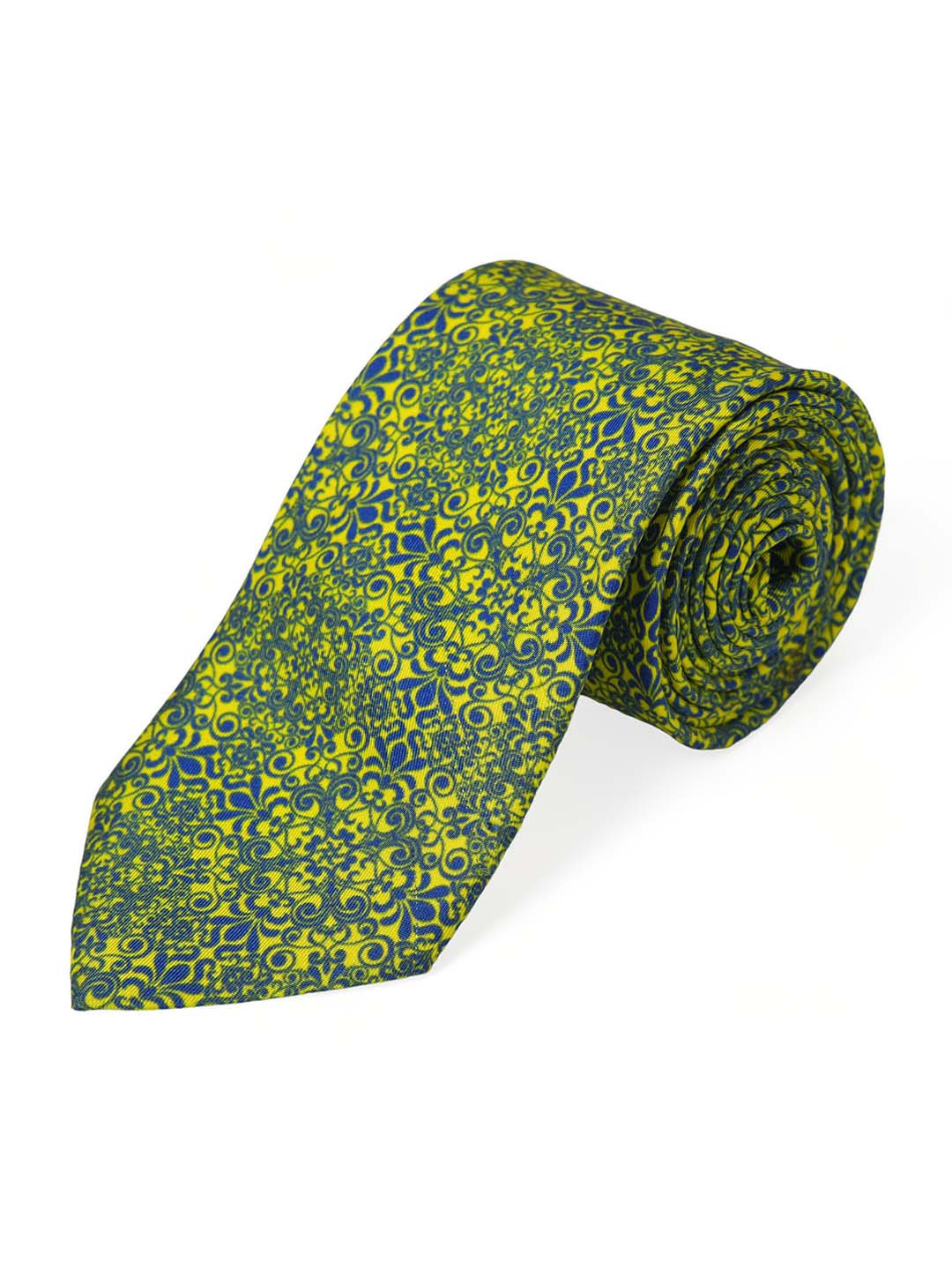

CHOKORE Men Yellow & Navy Blue Printed Broad Tie