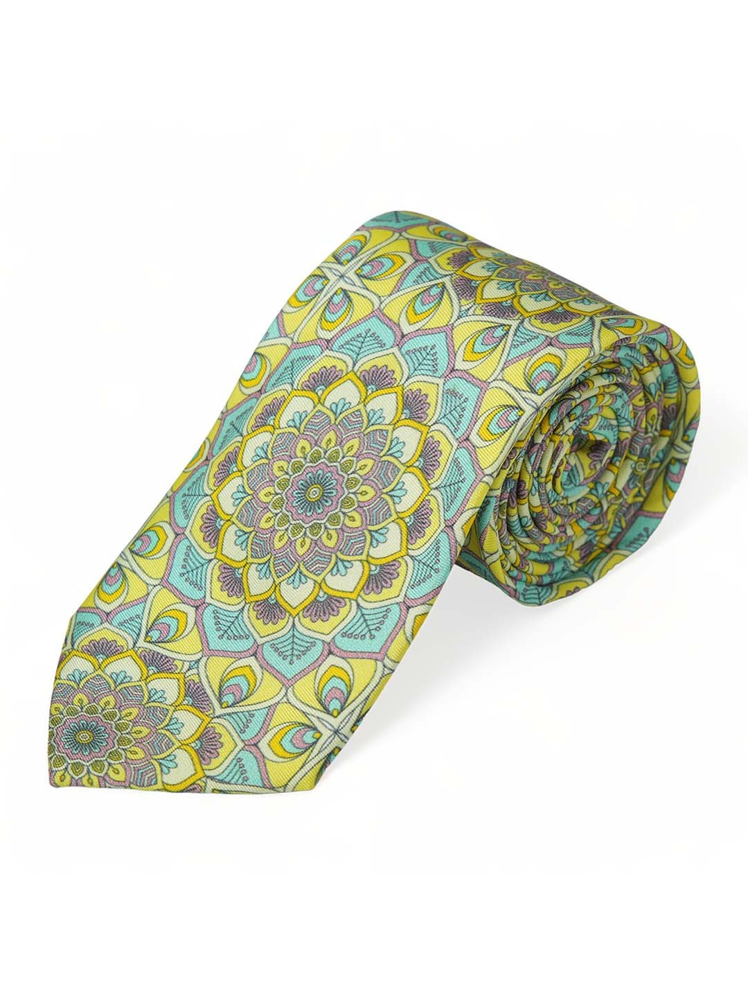 

CHOKORE Men Yellow & Sea Green Printed Broad Tie