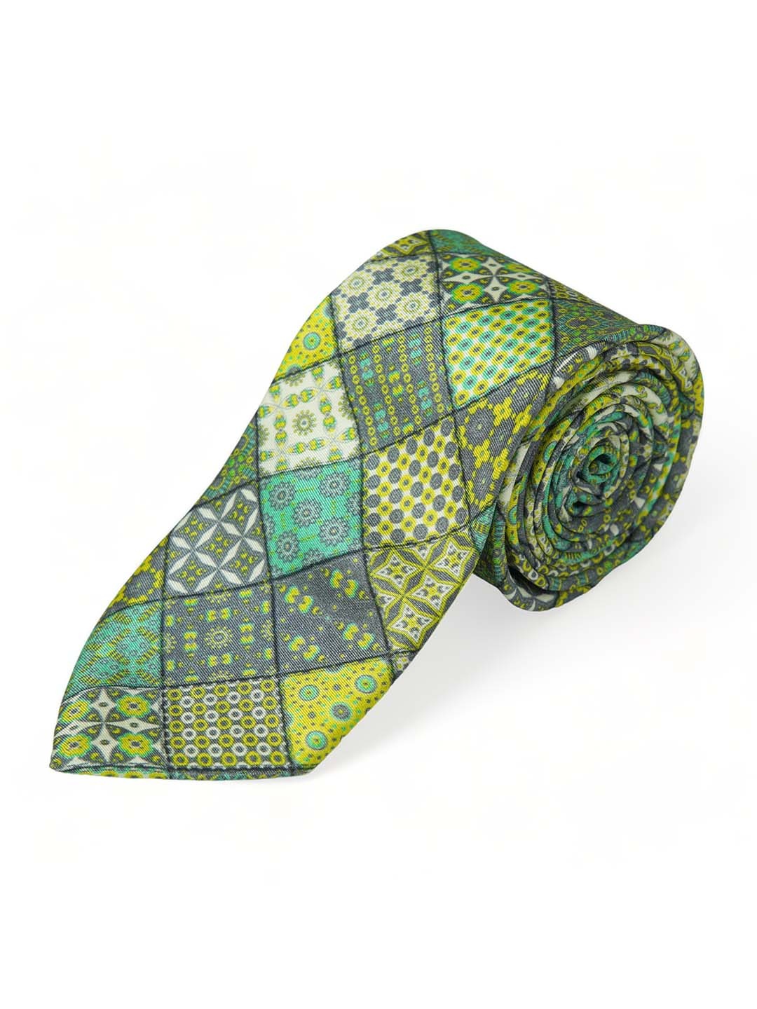 

CHOKORE Men Yellow & Sea Green Printed Broad Tie