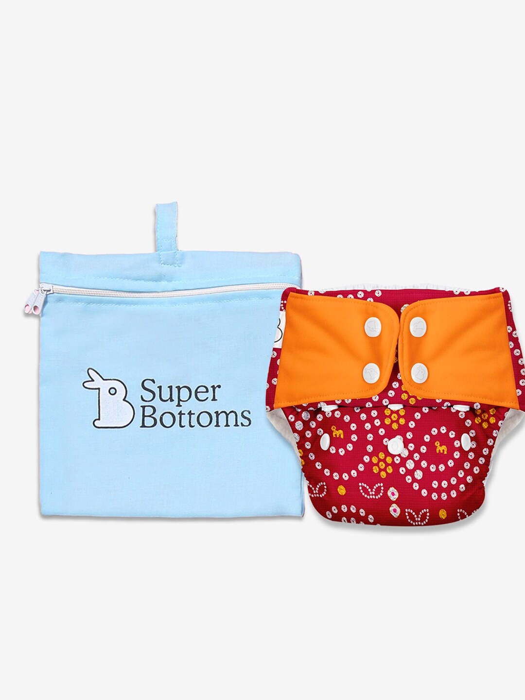 

SuperBottoms Freesize UNO Bandhani Printed Sustainable Cloth Diaper with Dry Feel & Booster Pad, Red