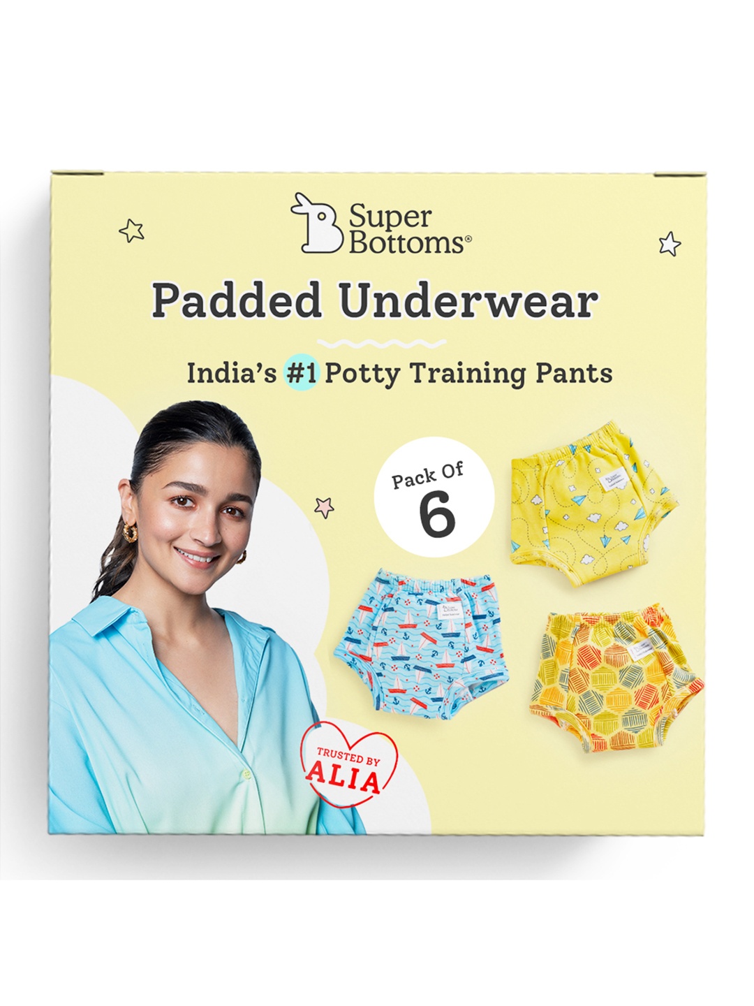 

Super Bottoms Infant Pure Cotton Potty Training Padded Semi Water Proof Sustainable Pull Up Pants, Yellow