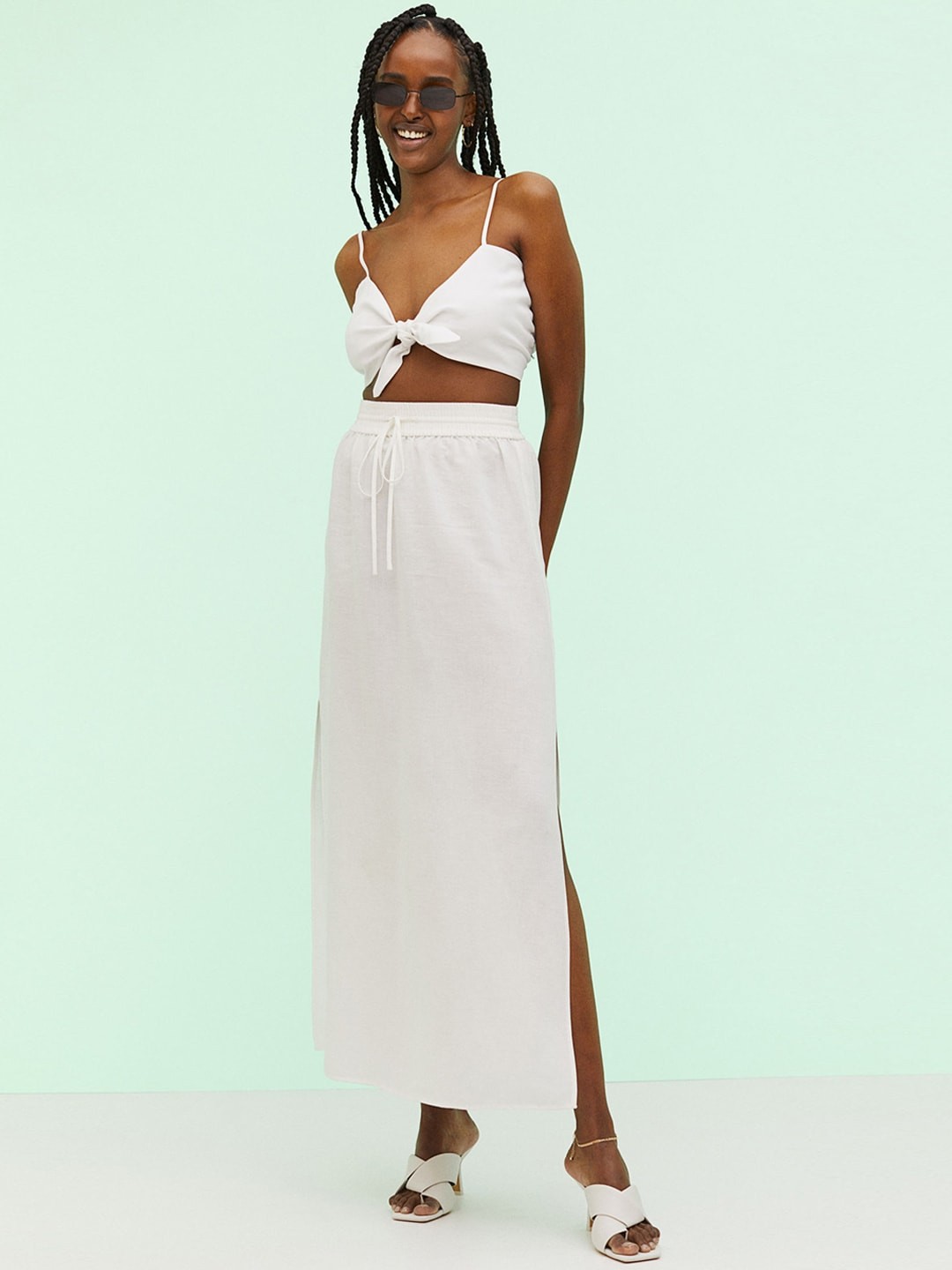 

H&M White Lyocell-Mix Tie-Front Crop Top