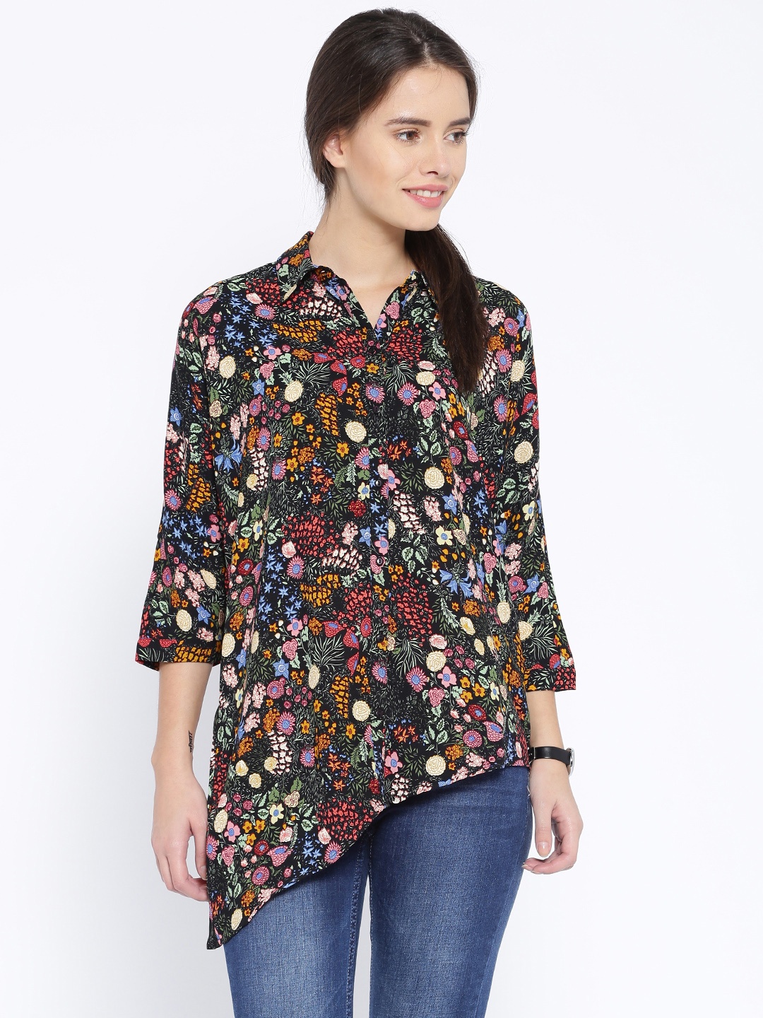 

ONLY Black Tropical Print Polyester Shirt