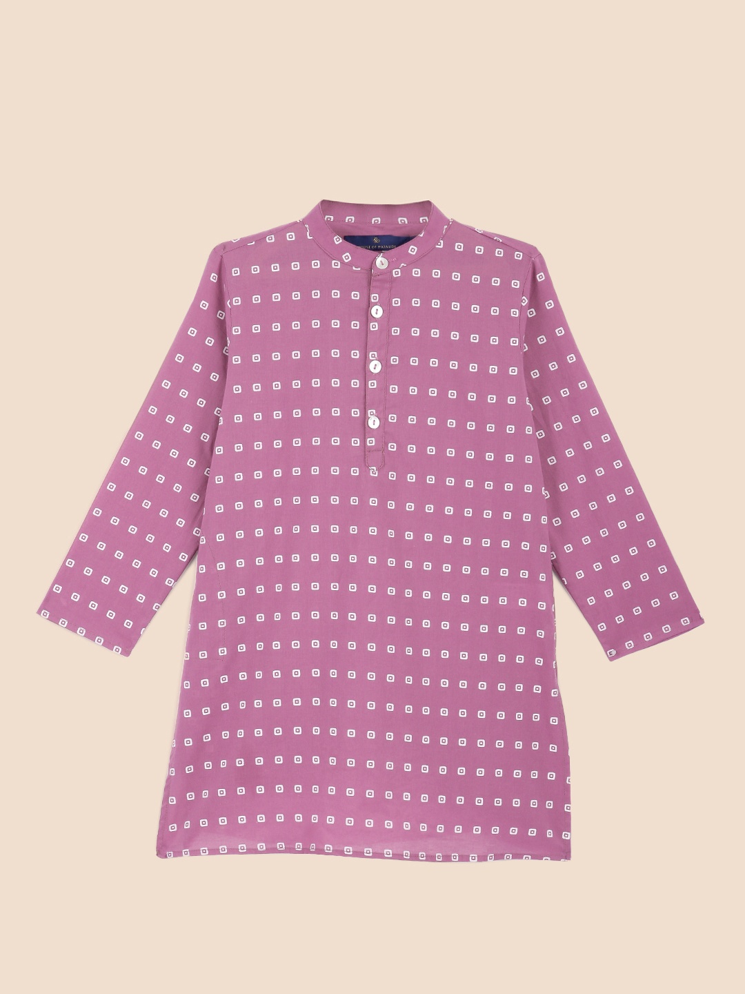 

House of Pataudi Boys Purple Pure Cotton Geometric Printed Pastels Kurta