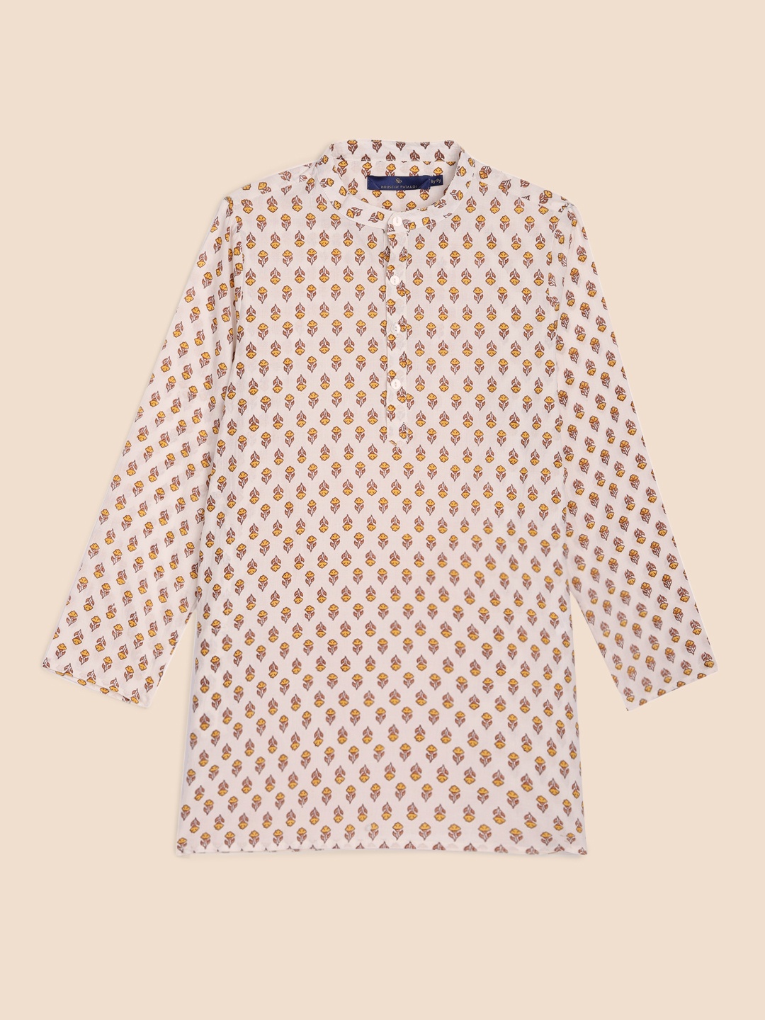

House of Pataudi Boys Off White & Yellow Floral Printed Pure Cotton Rozana Kurta