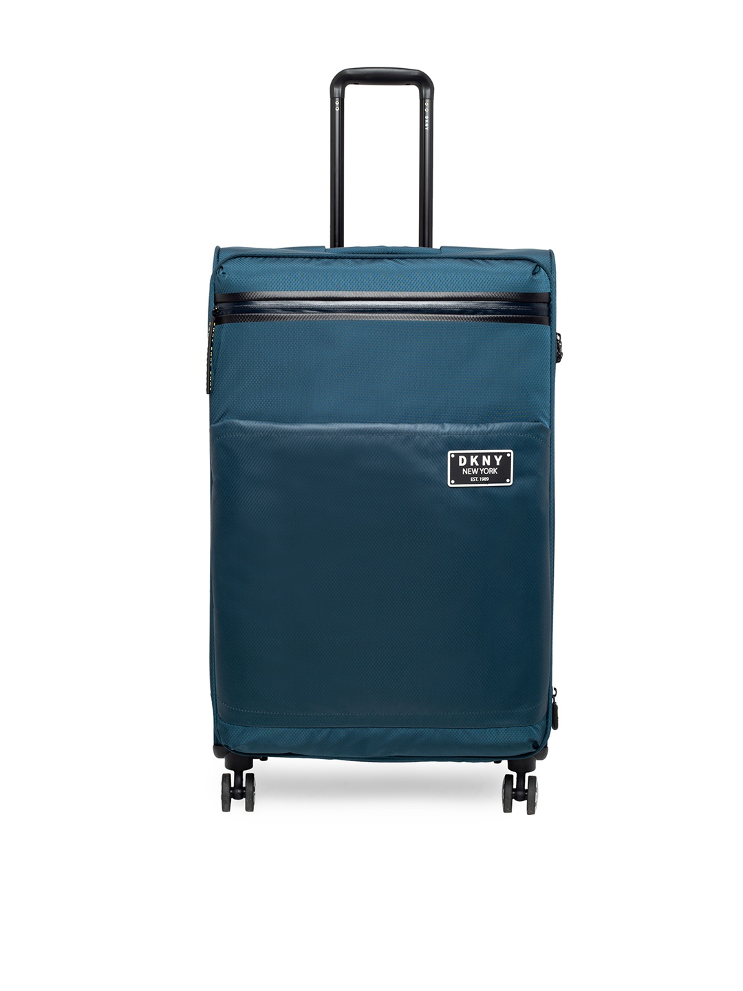 

DKNY Teal-Blue Black Solid GLOBE TROTTER Soft-Sided Large Trolley Bag