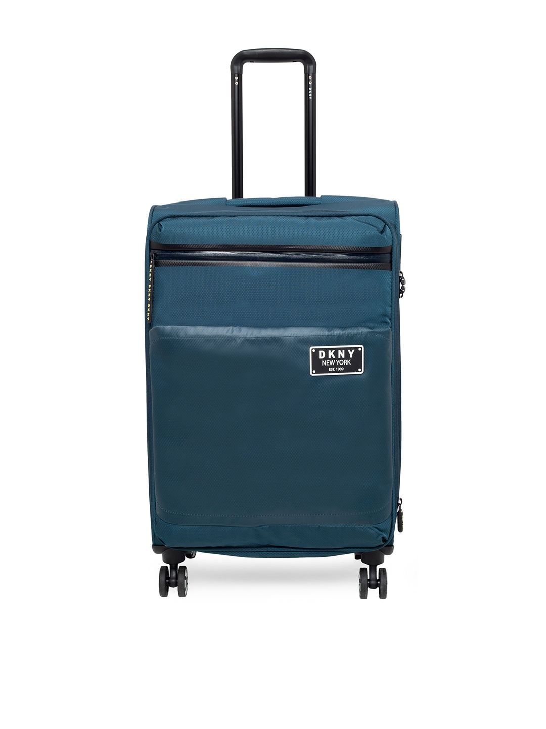 

DKNY Teal-Blue Black Textured GLOBE TROTTER Soft Body Trolley Bag 84 L