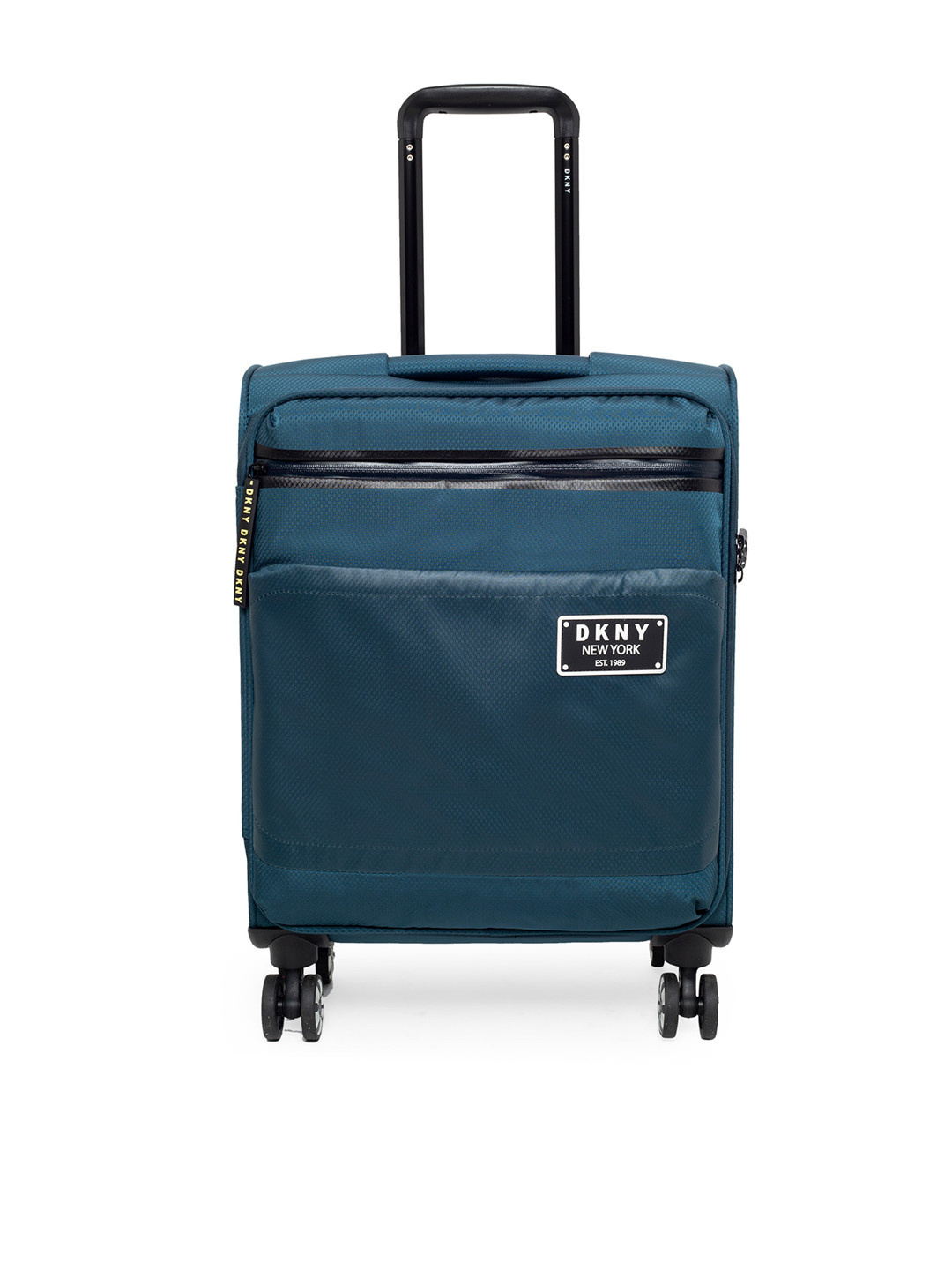 

DKNY Teal Blue Solid GLOBE TROTTER Soft-Sided Cabin Trolley Suitcase, Multi