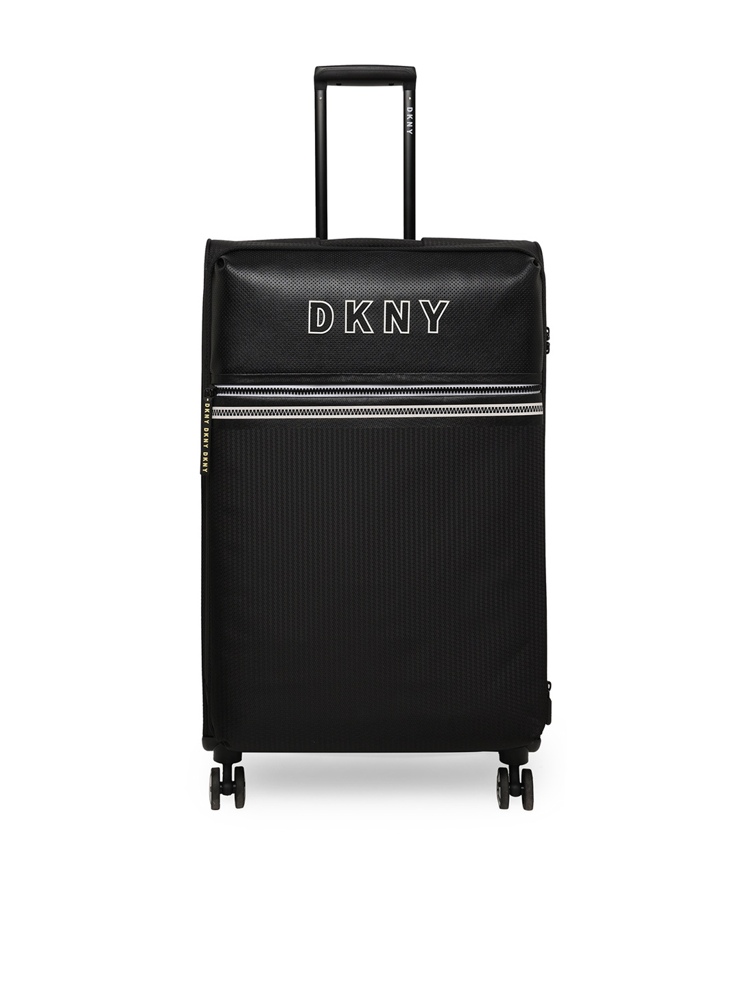 

DKNY Black White Textured FEARLESS Soft-Sided Large Trolley Suitcase