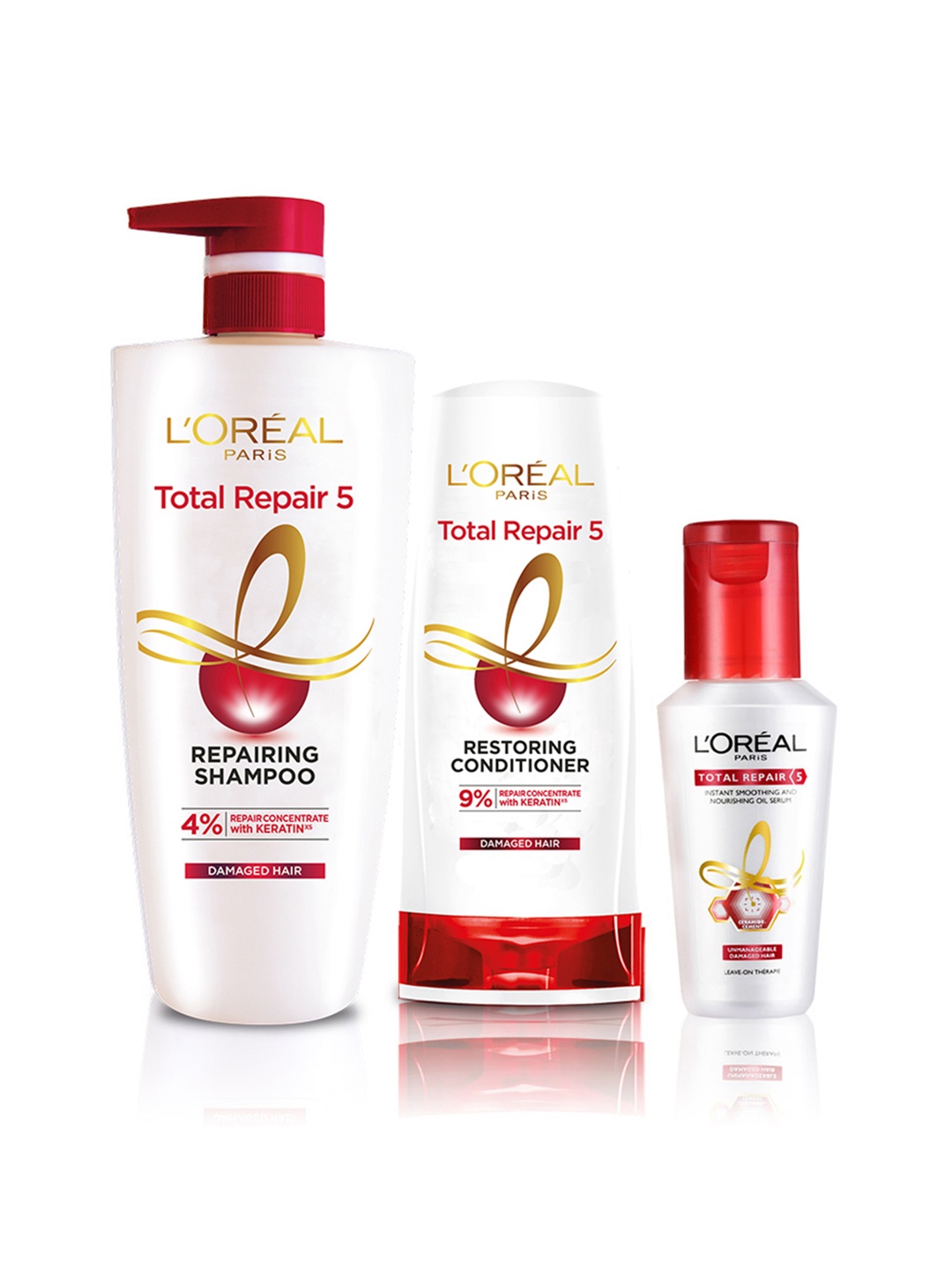 

LOreal Paris Total Repair 5 Shampoo 650 ml + Conditioner 180 ml + Serum 40 ml Combo, White