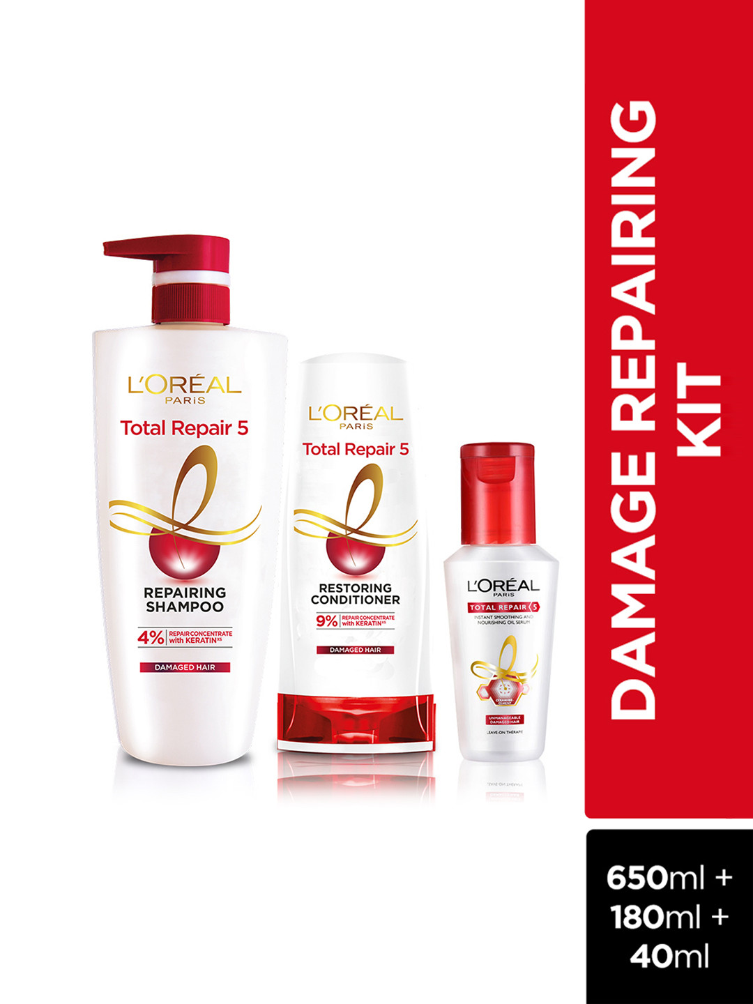 LOreal Paris Total Repair 5 Shampoo 650 ml + Conditioner 180 ml + Serum 40 ml Combo
