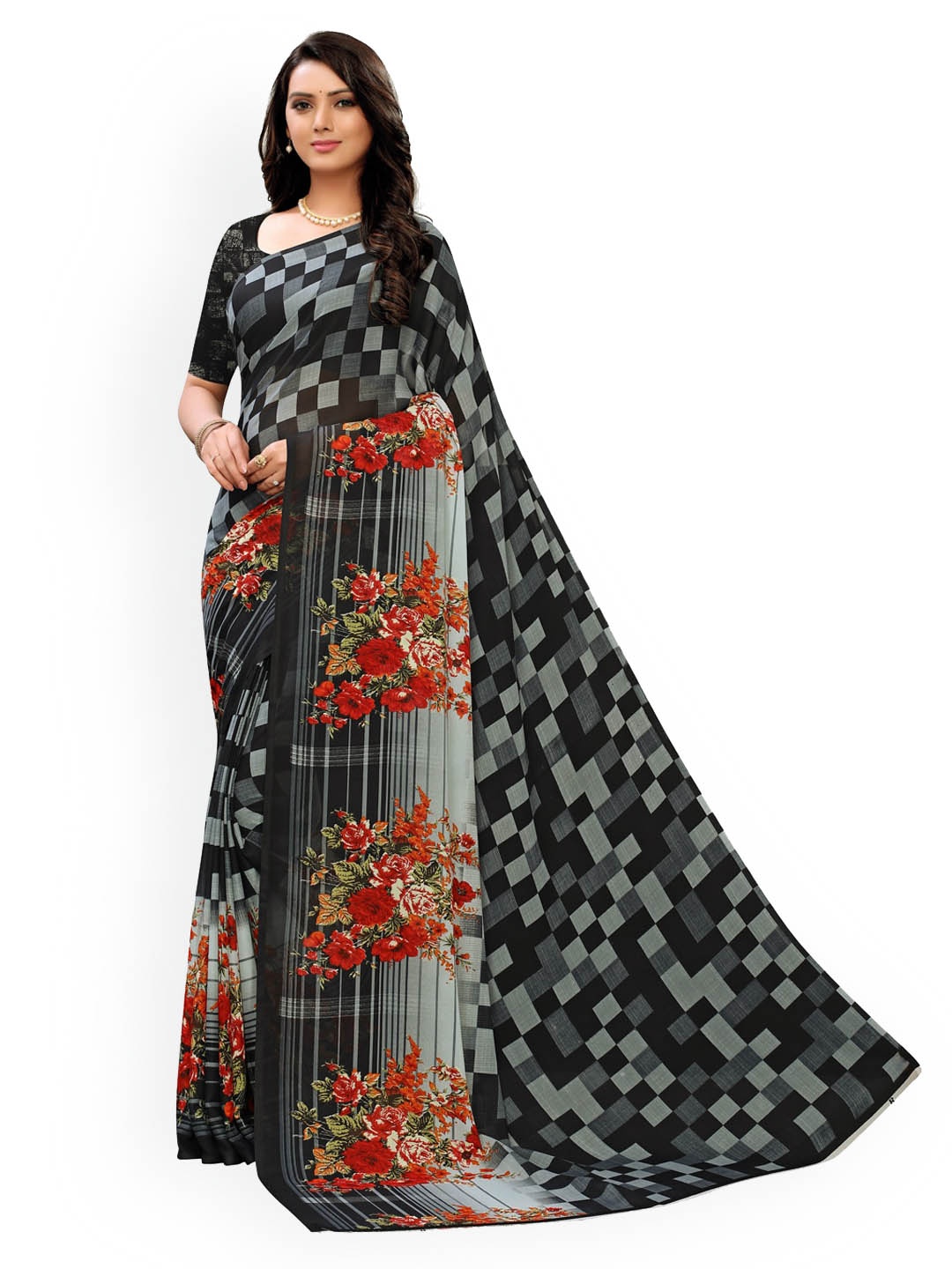 

KALINI Black Printed Pure Georgette Saree