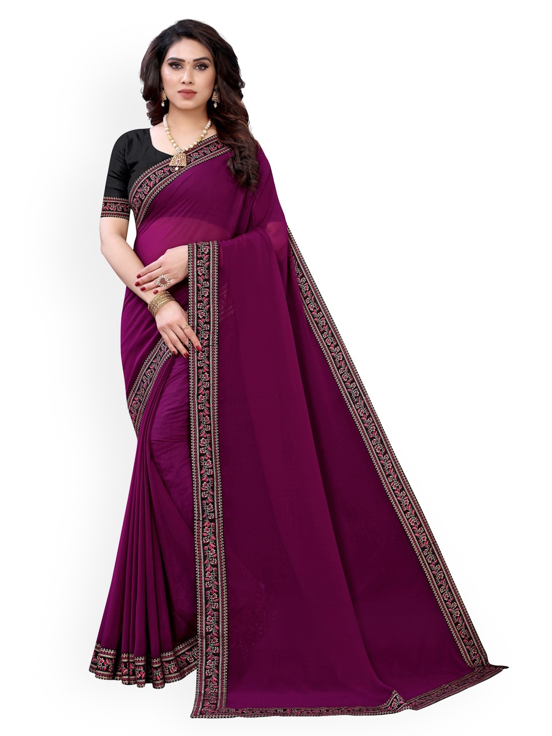 

KALINI Burgundy & Gold Pure Georgette Saree