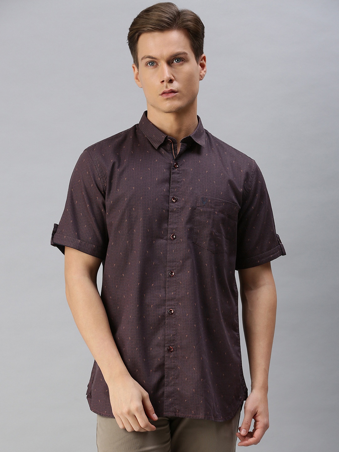 

Allen Solly Men Brown Sport Fit Printed Pure Cotton Casual Shirt