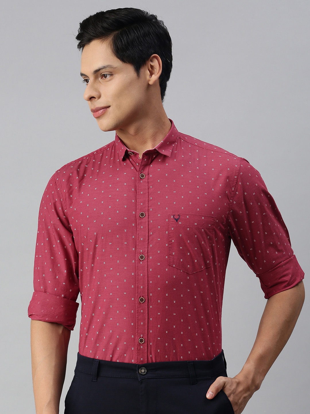 

Allen Solly Men Maroon Sport Fit Printed Casual Shirt