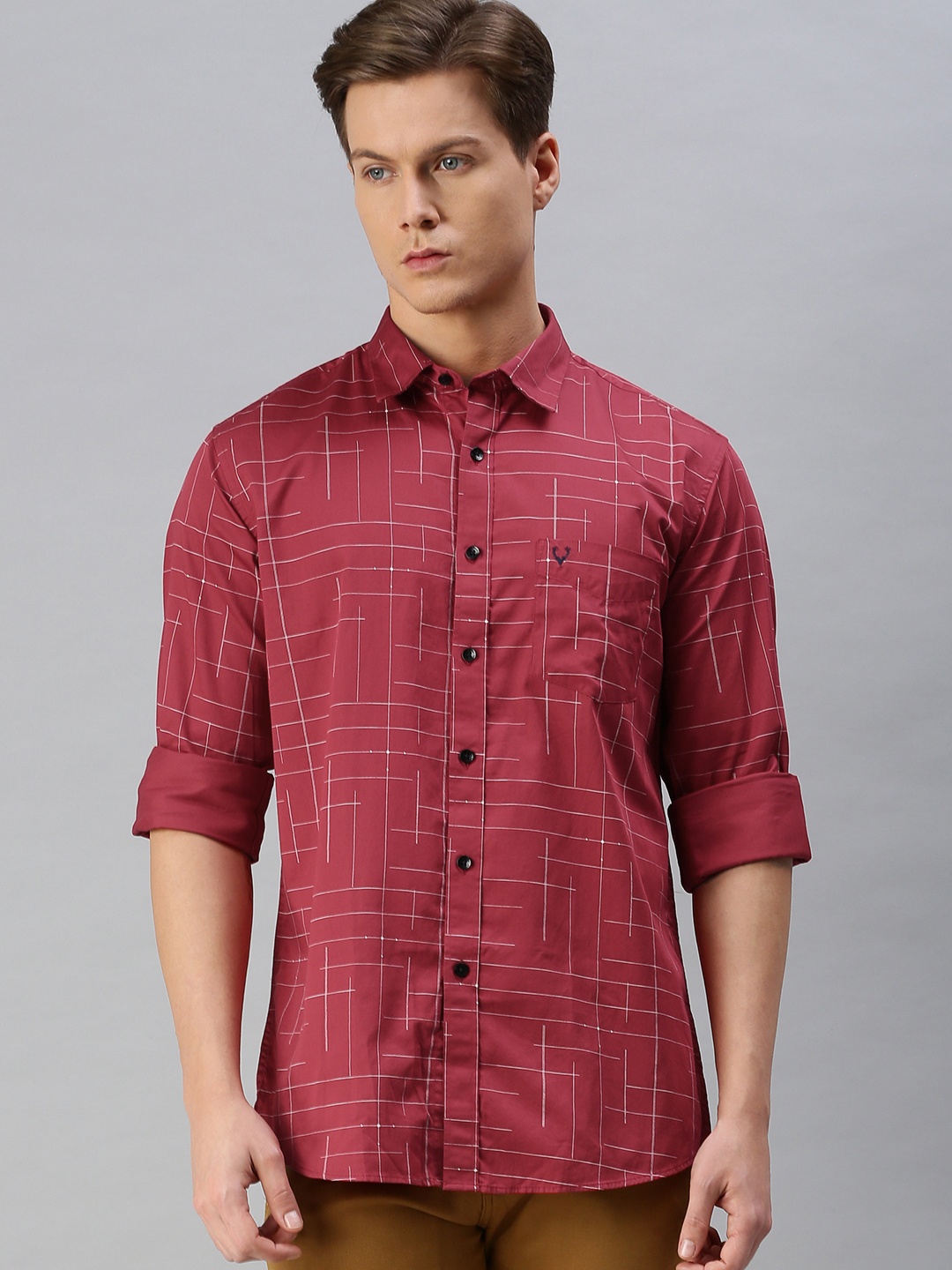 

Allen Solly Men Maroon Sport Fit Printed Casual Shirt
