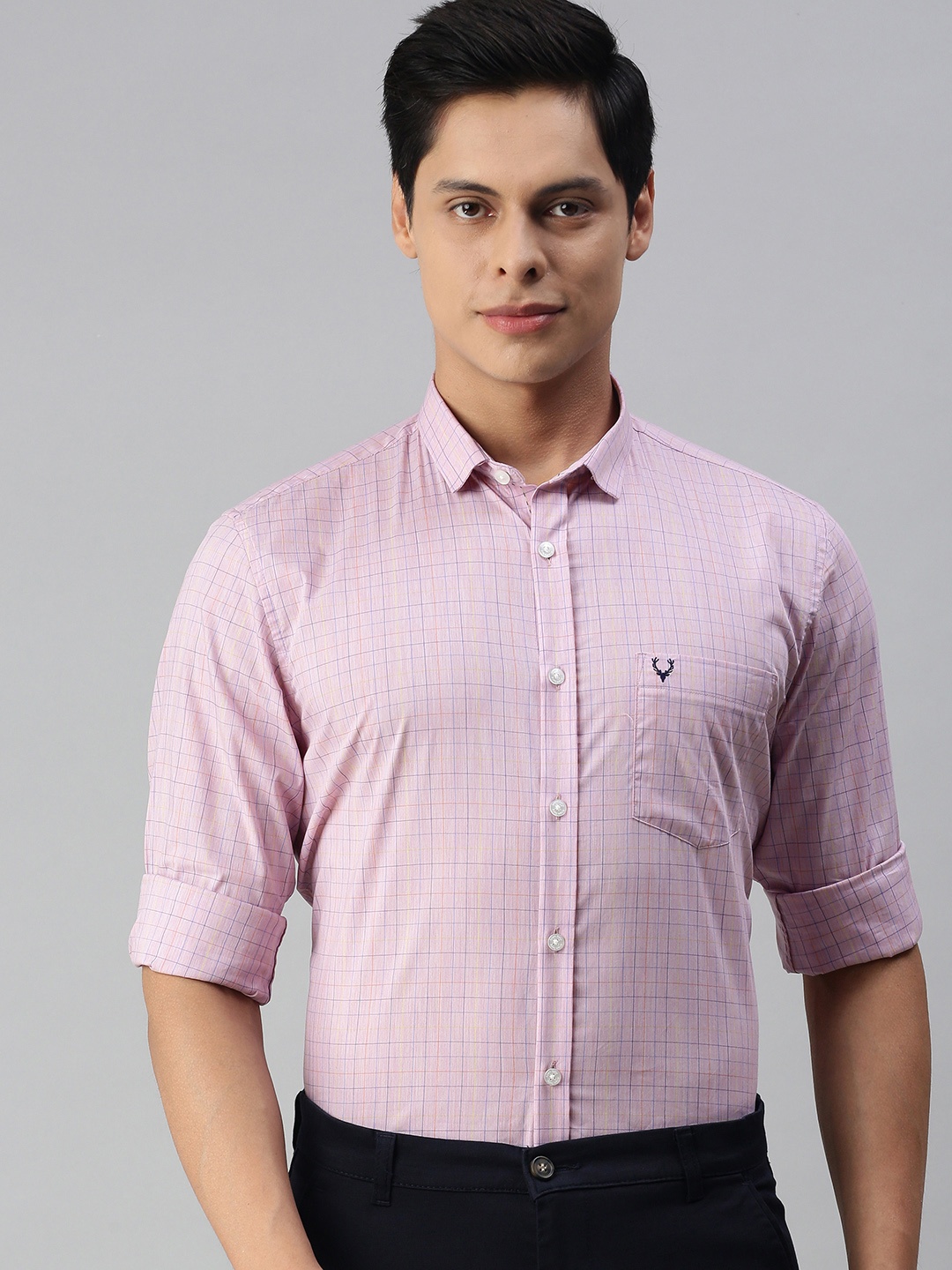 

Allen Solly Men Pink & Yellow Windowpane Checked Sport Fit Casual Shirt