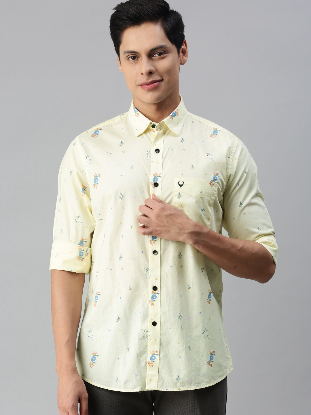 

Allen Solly Men Yellow Sport Fit Printed Casual Shirt