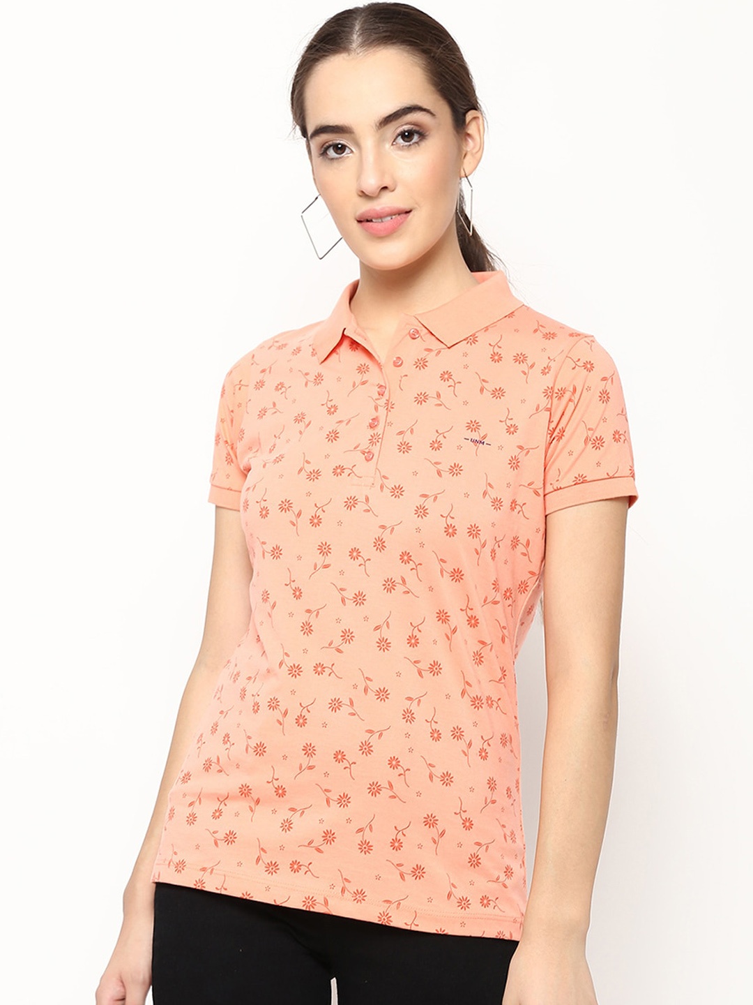 

V2 Value & Variety Women Peach Floral Printed Shirt Style Top