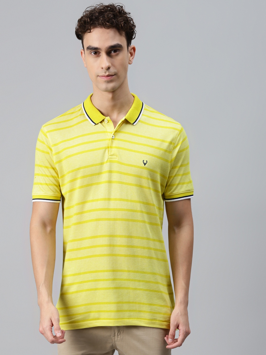 

Allen Solly Men Yellow Striped Polo Collar T-shirt