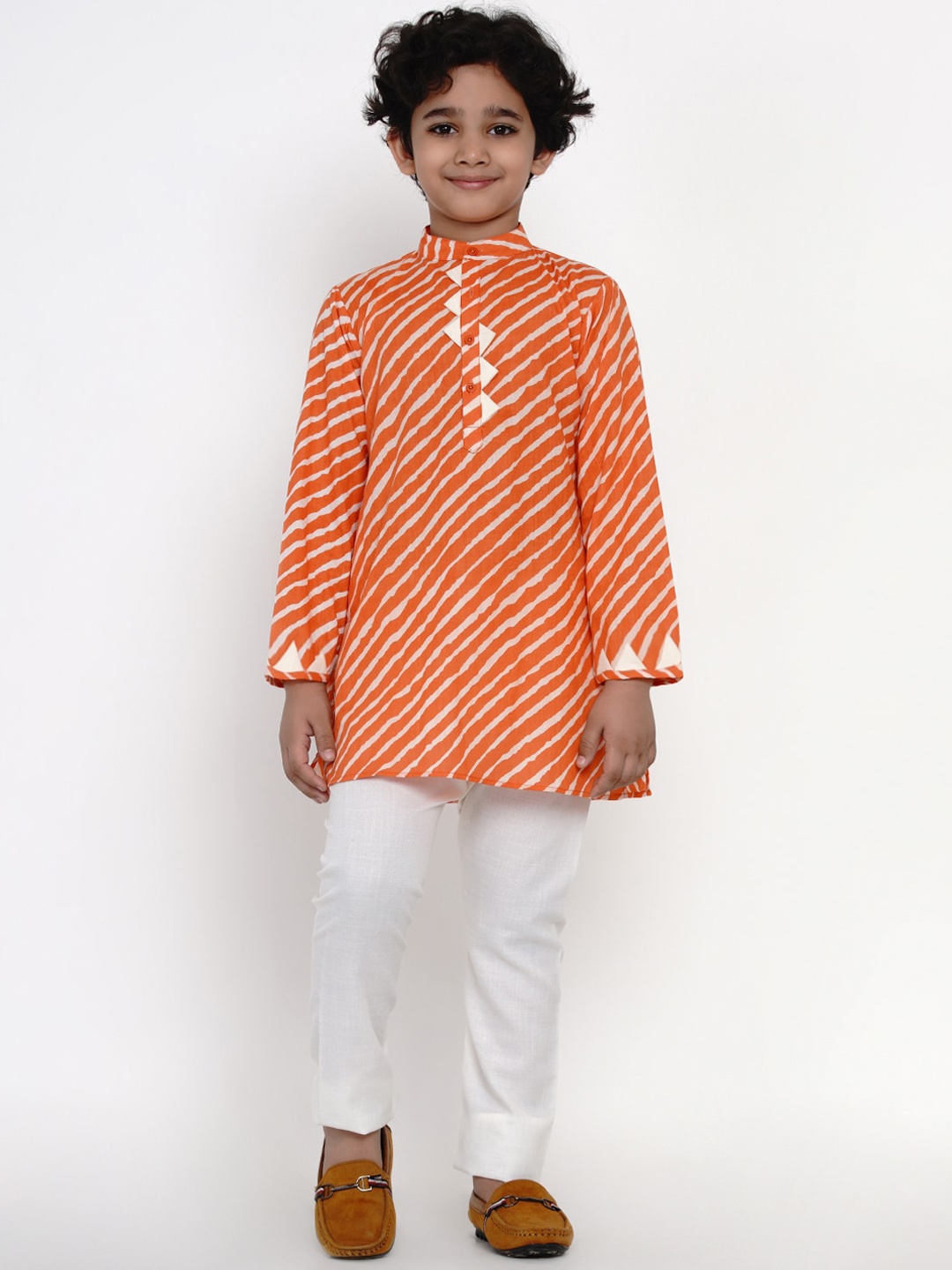 

Bittu By Bhama Boys Orange Striped Kurta with Pyjamas