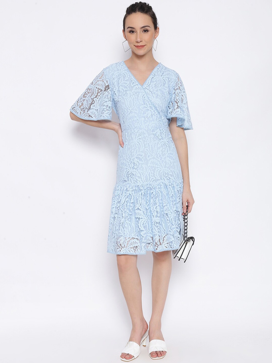 

MARC LOUIS Blue Floral Lace Dress