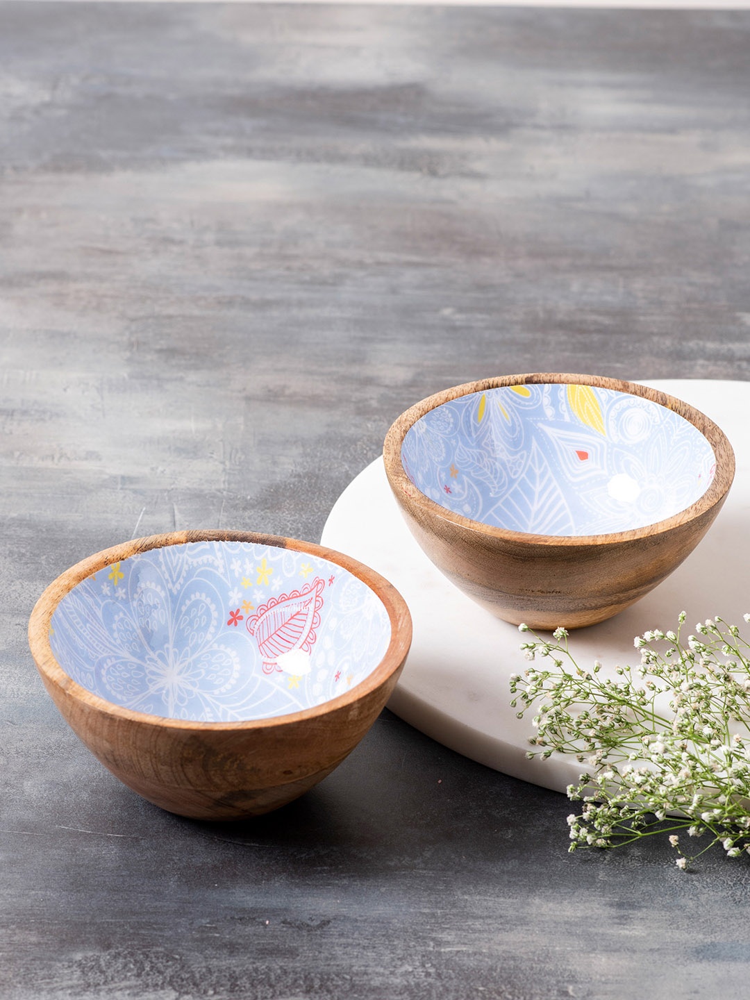 

nestroots Set Of 2 Brown & Blue Printed Decorative Bowls