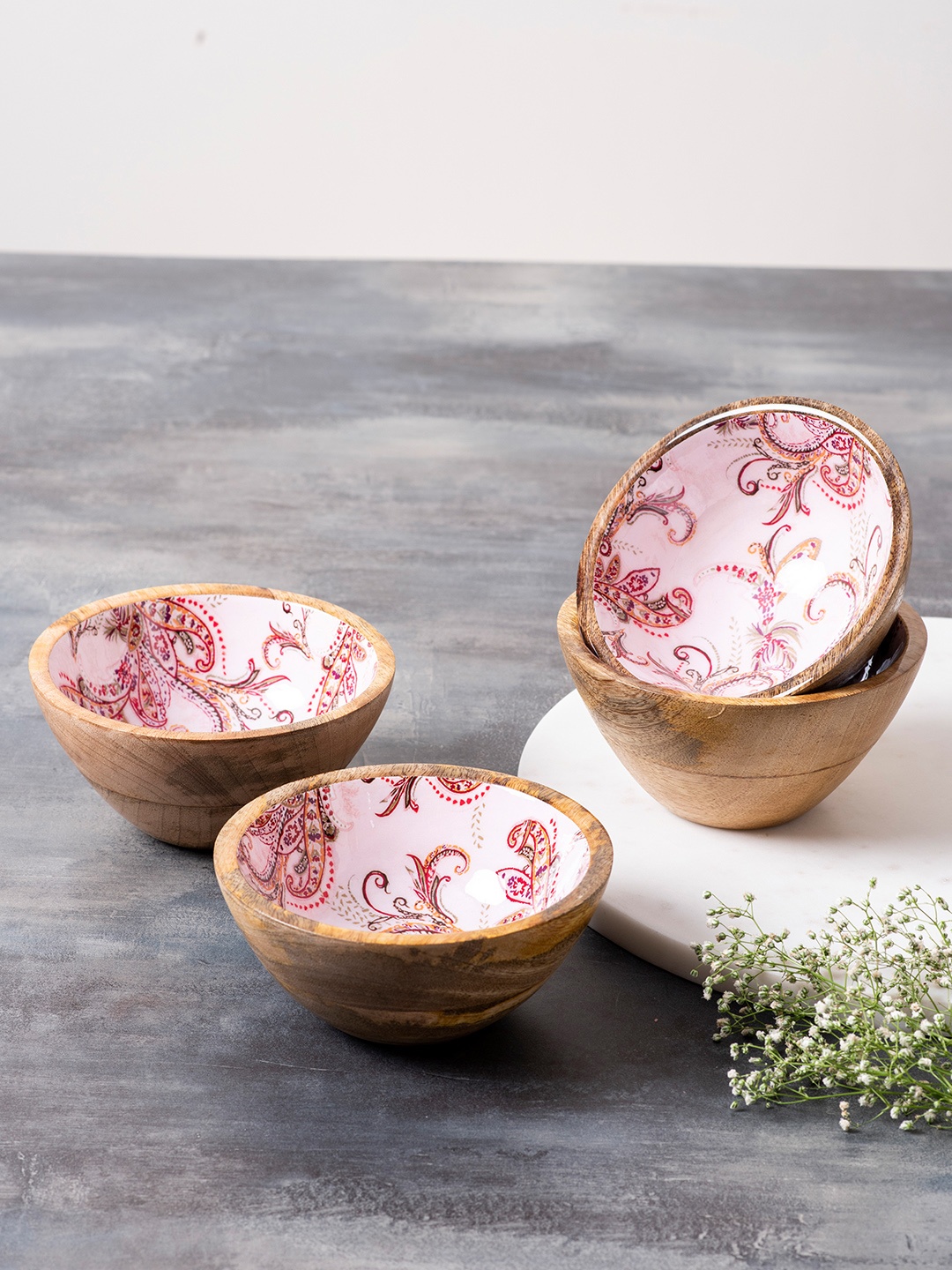 

nestroots Set Of 4 Brown & Pink Printed Serving Bowl