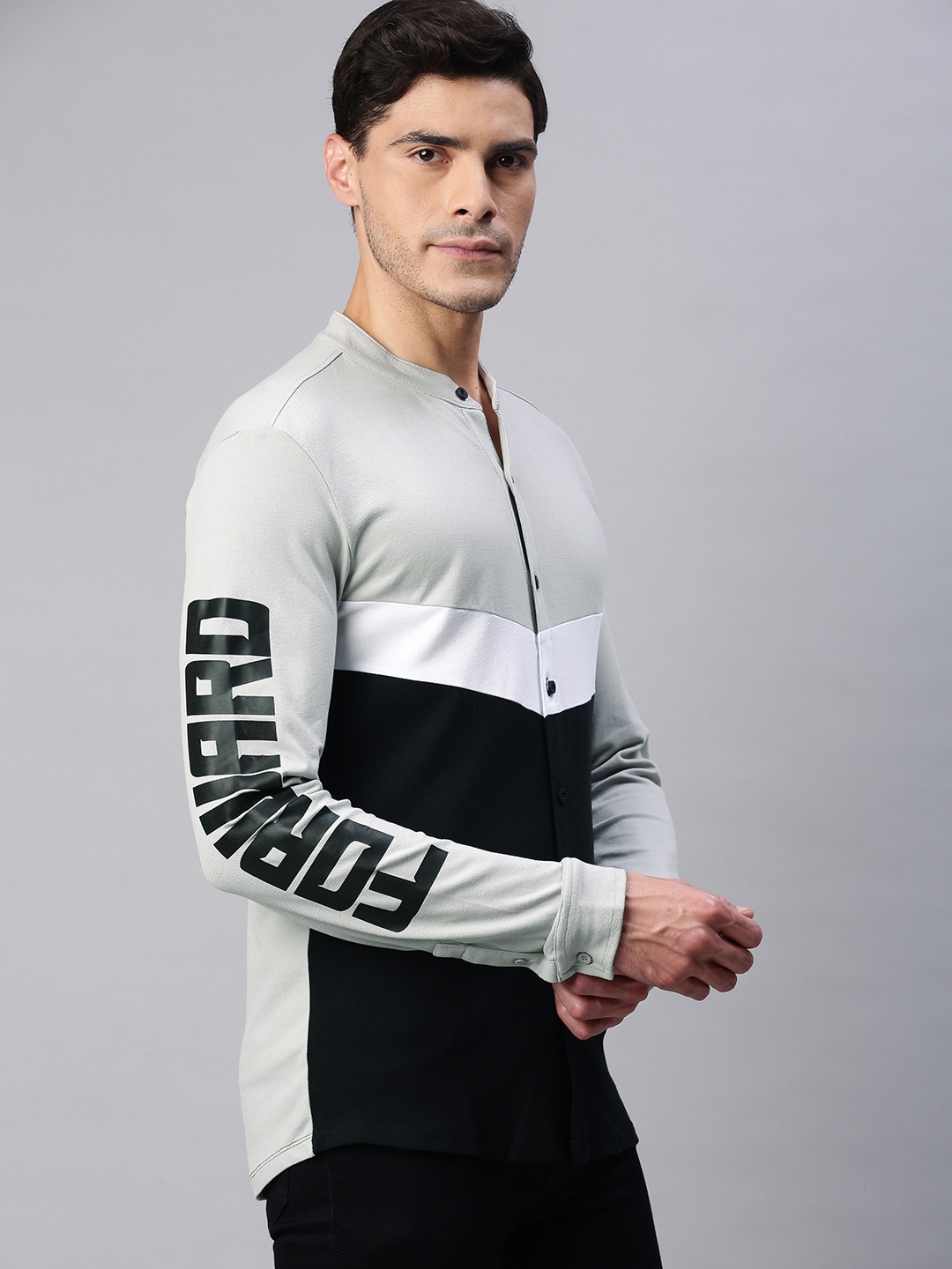 

abof Men Grey Colourblocked Casual Shirt