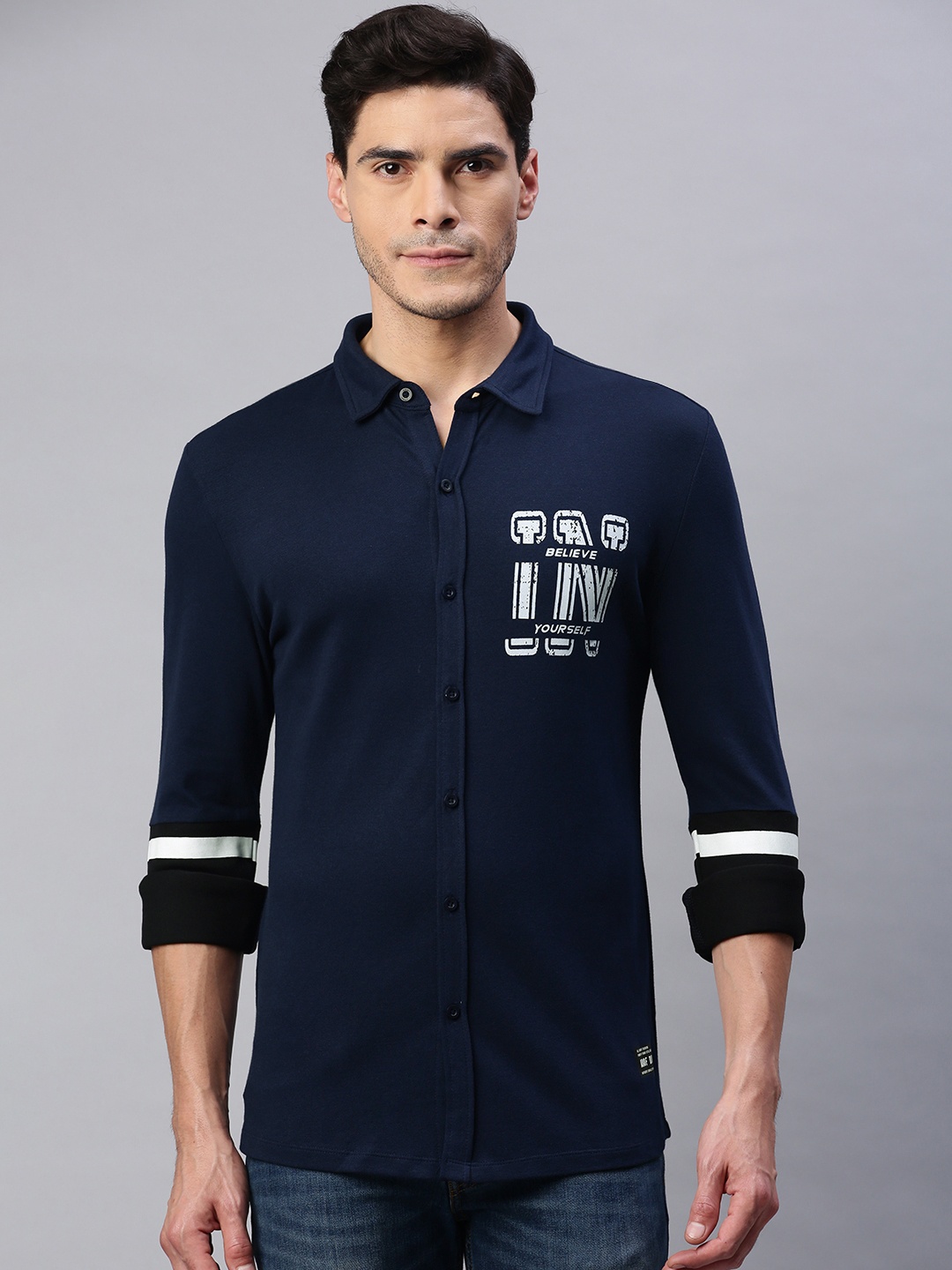 

abof Men Navy Blue & White Printed Casual Shirt
