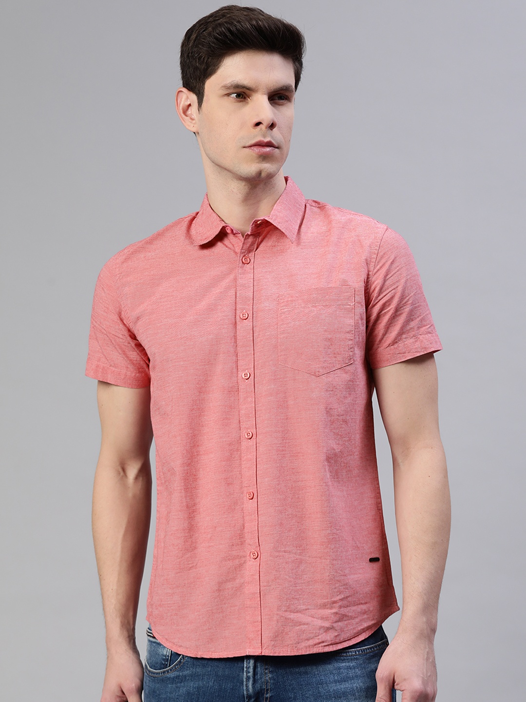 

abof Men Pink Slim Fit Pure Cotton Casual Shirt