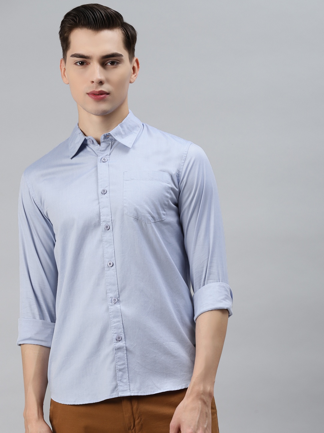 

abof Men Blue Cotton Slim Fit Opaque Casual Shirt