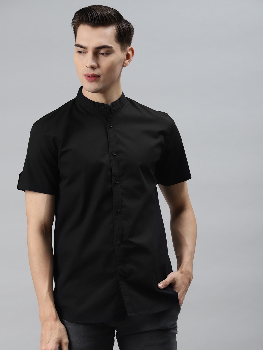 

abof Men Black Slim Fit Solid Casual Shirt