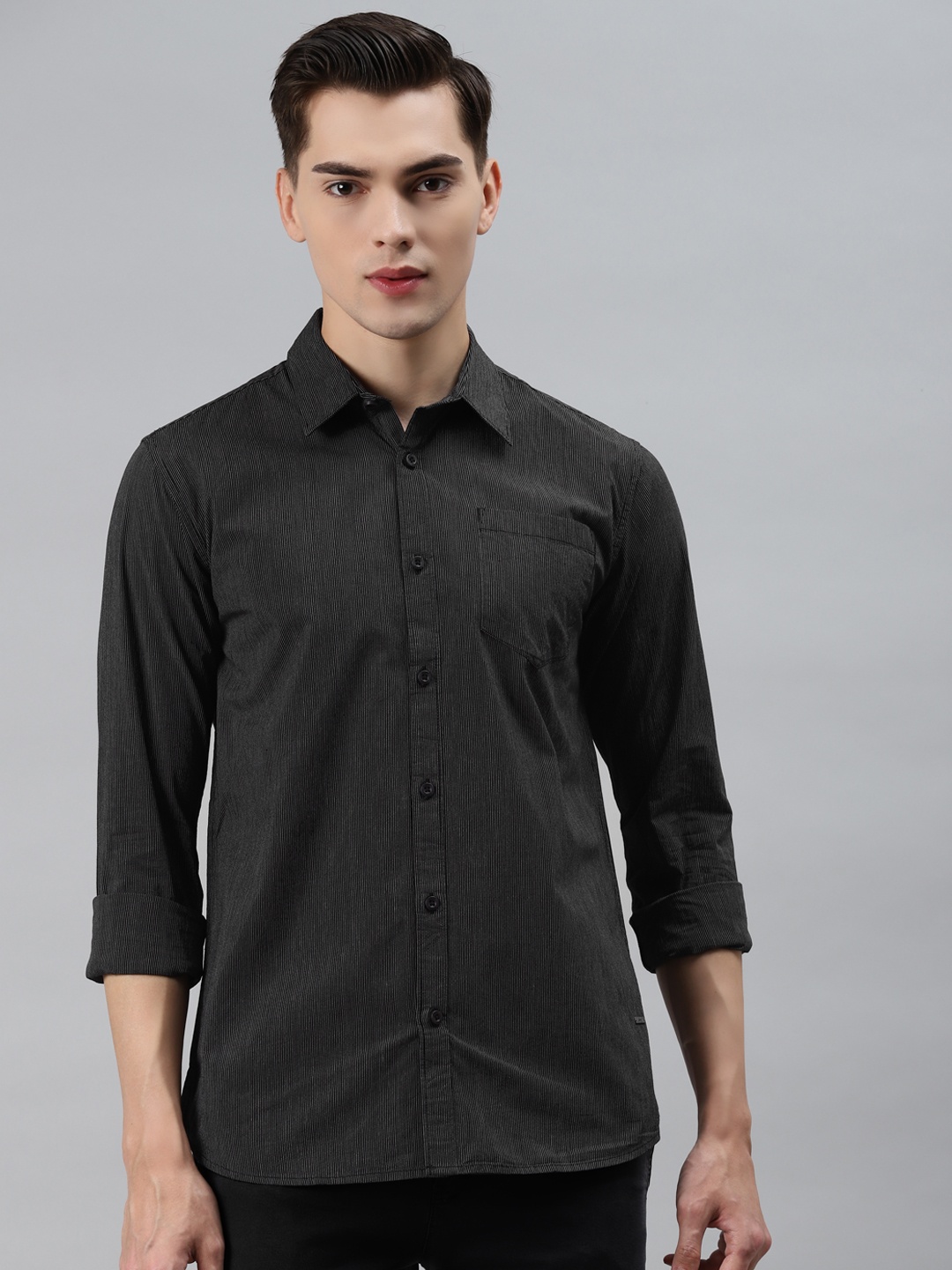 

abof Men Black Slim Fit Solid Casual Shirt