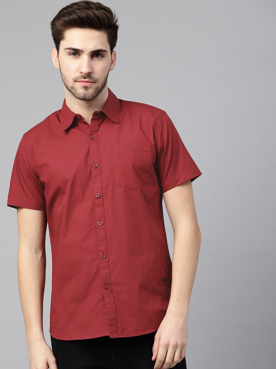 

abof Men Maroon Cotton Slim Fit Opaque Casual Shirt