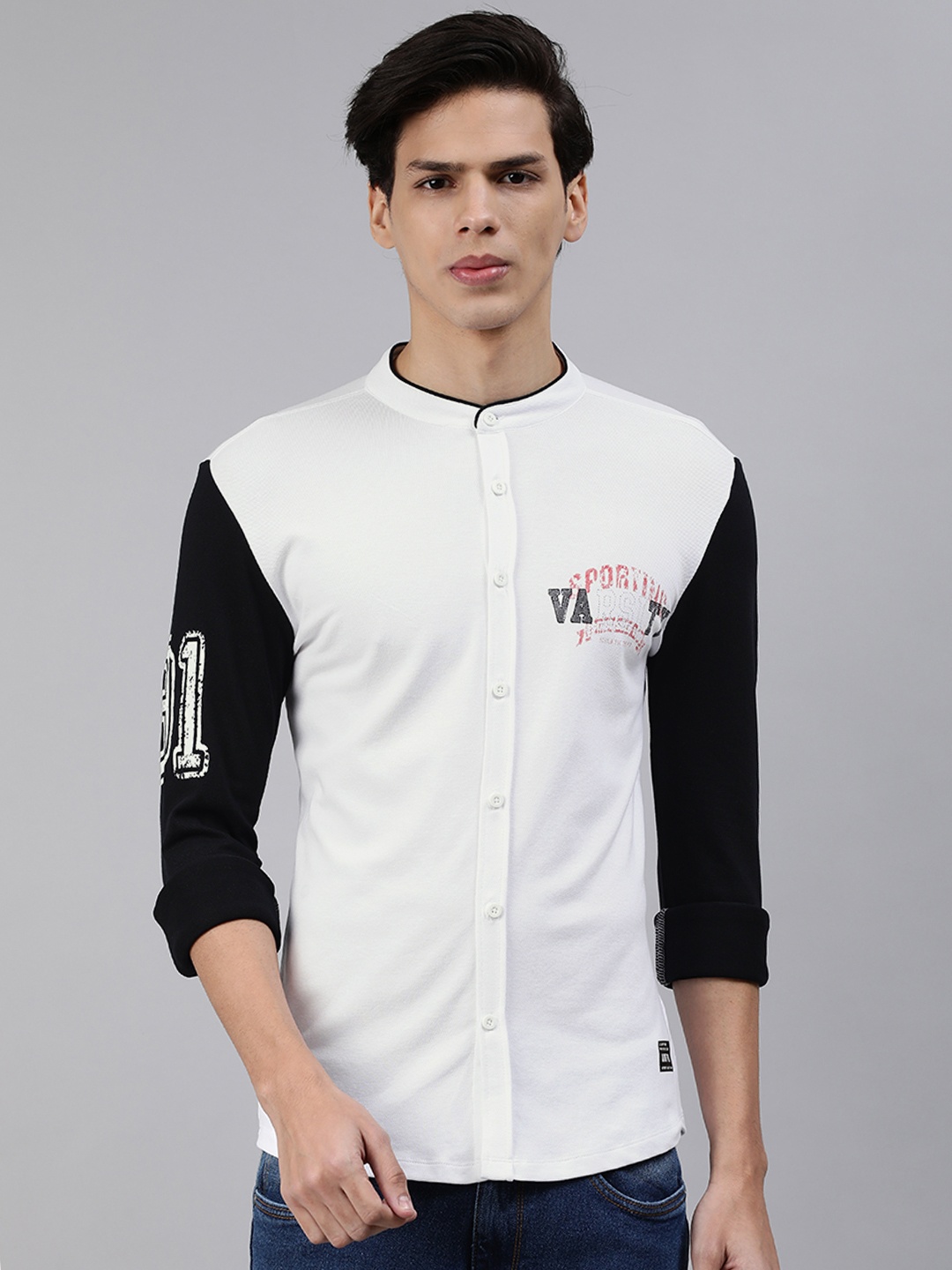 

abof Men White Colourblocked Regular Fit Casual Shirt