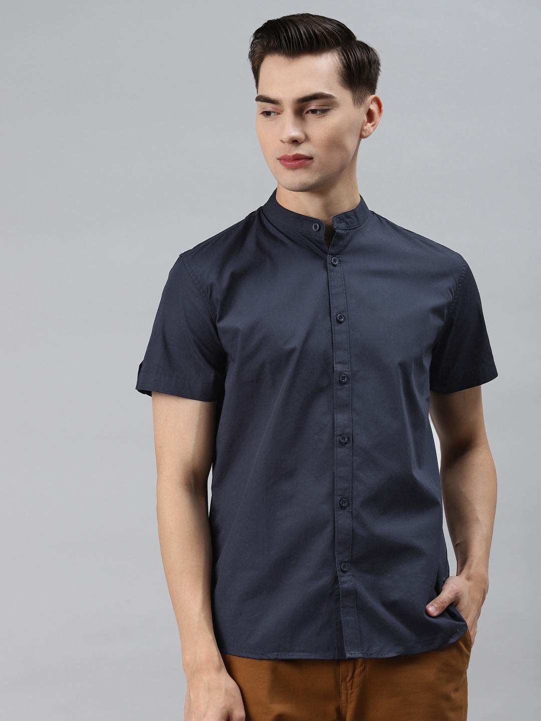 

abof Men Navy Blue Slim Fit Solid Casual Shirt