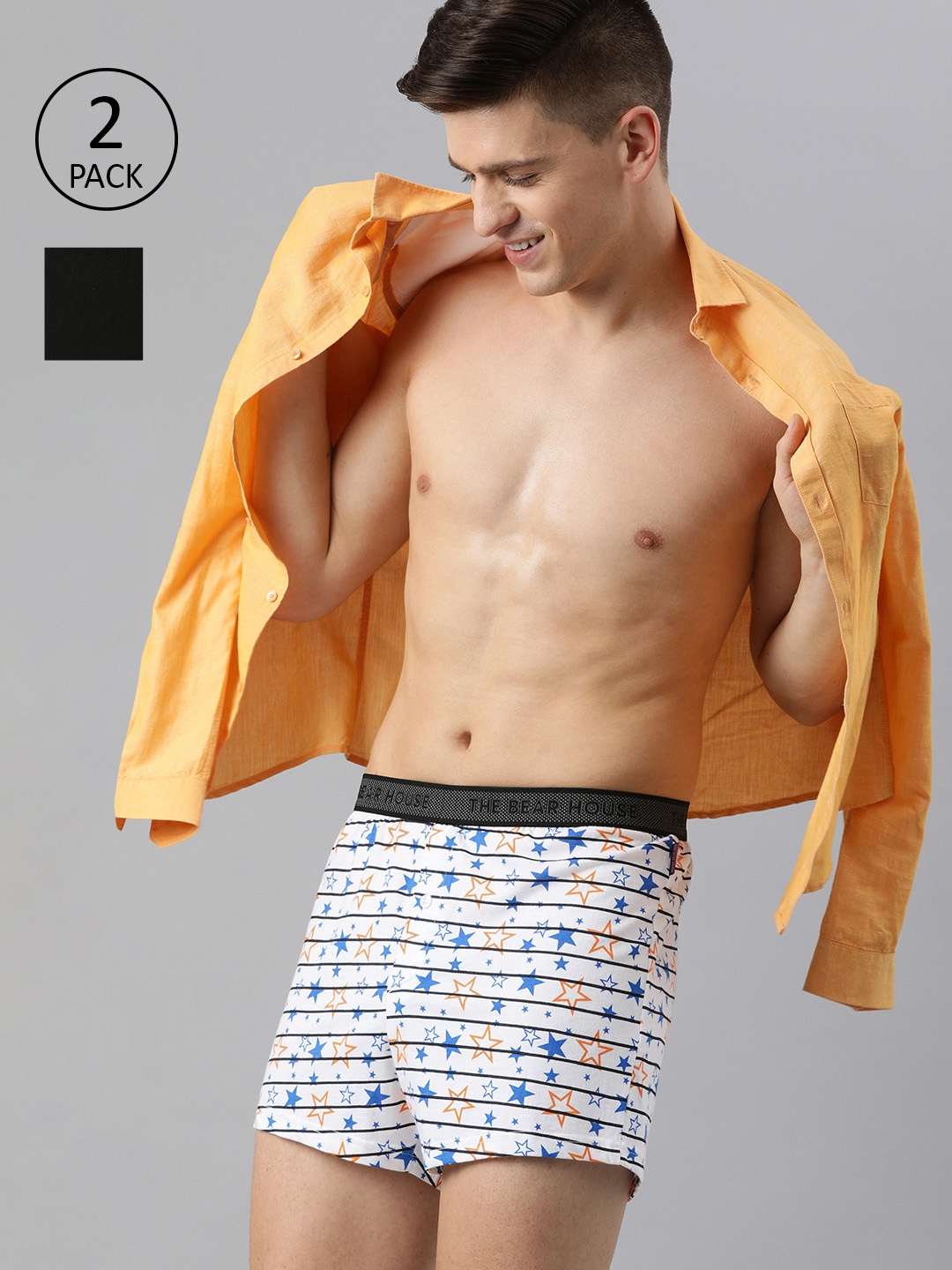 

THE BEAR HOUSE Men Pack of 2 Assorted Pure Cotton Boxers