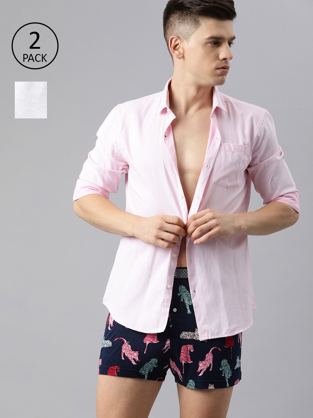 

THE BEAR HOUSE Men Pack Of 2 Assorted Comfort Fit Printed Cotton Knitted Boxers TBH-DAVE, Multi