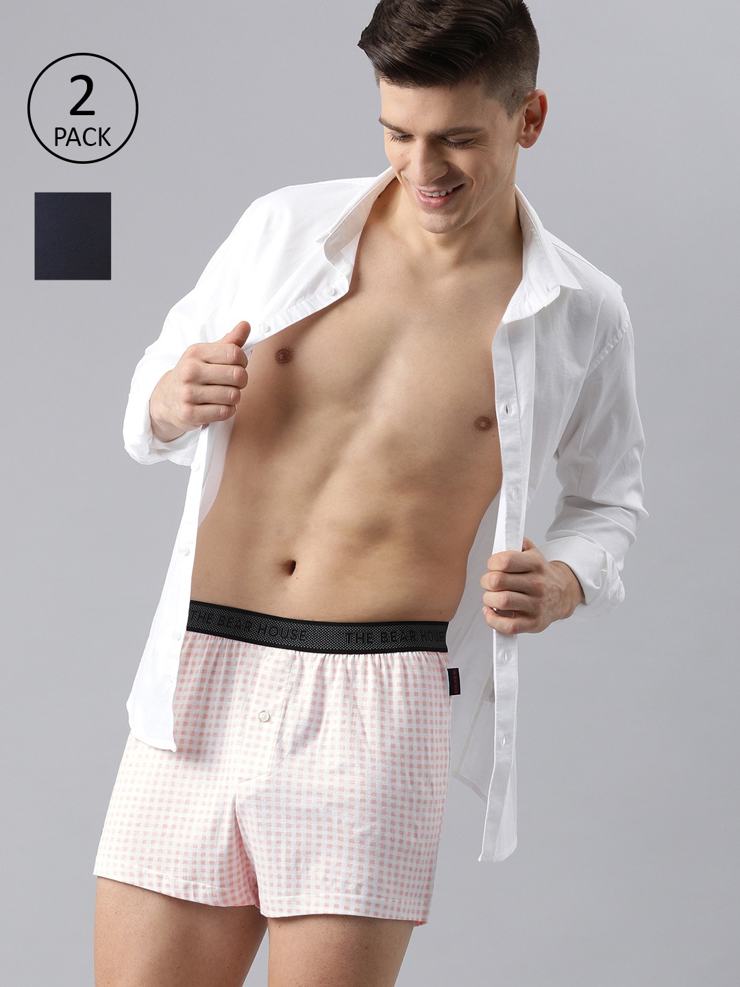 

THE BEAR HOUSE Men Pack Of 2 Assorted Comfort Fit Knitted Pure Cotton Boxers TBH-CASTOR