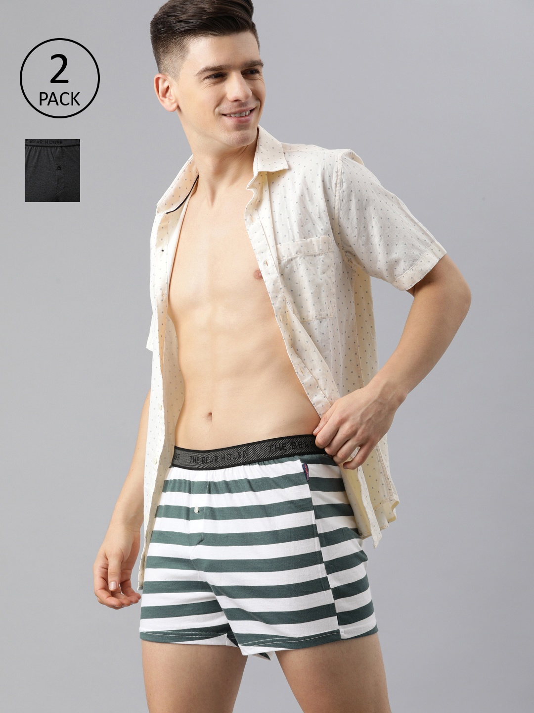 

THE BEAR HOUSE Men Pack of 2 Assorted Striped Woven Boxers TBH-VICKS