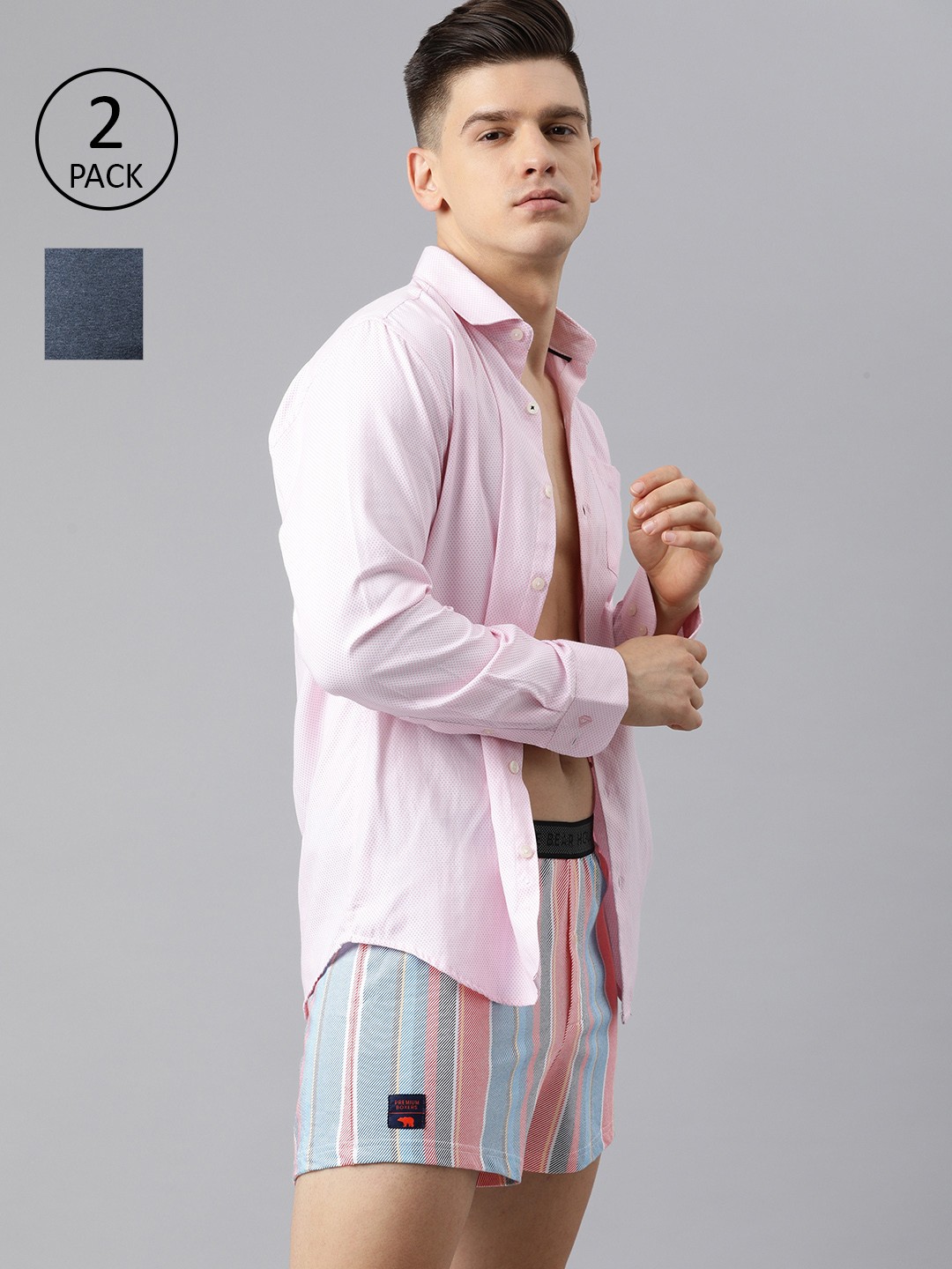 

THE BEAR HOUSE Men Pack of 2 Assorted Striped Woven Boxers TBH-EDWARD