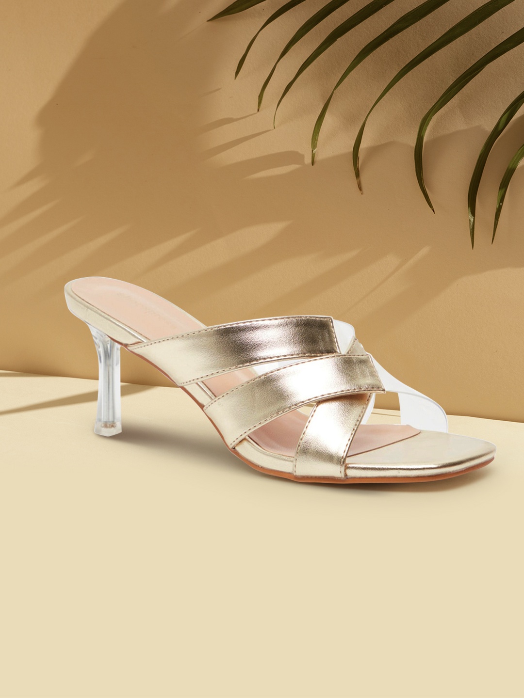 

shoexpress Gold PU Slim Heeled Sandals