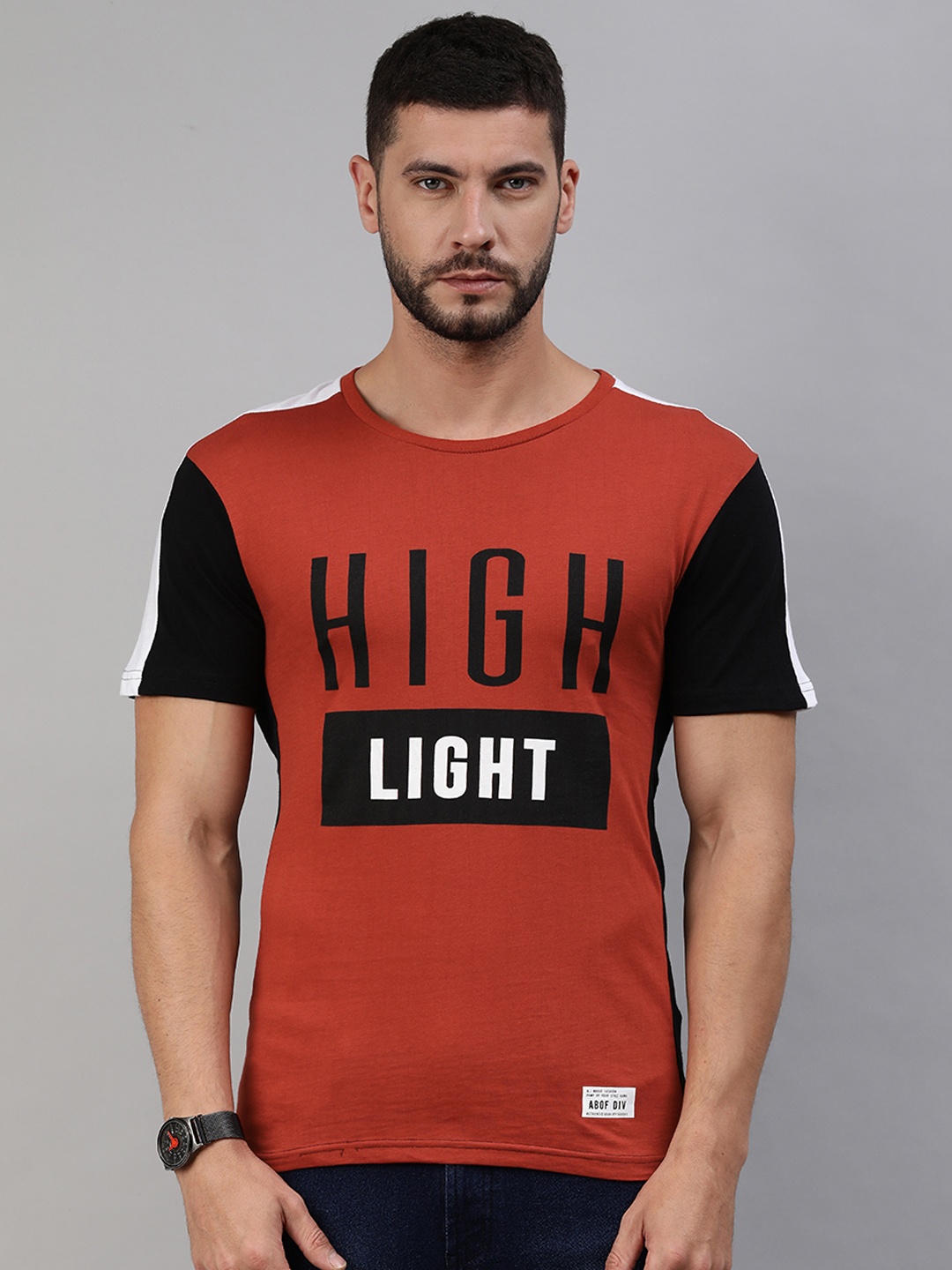 

abof Men Red & Black Typography Printed Pure Cotton T-shirt