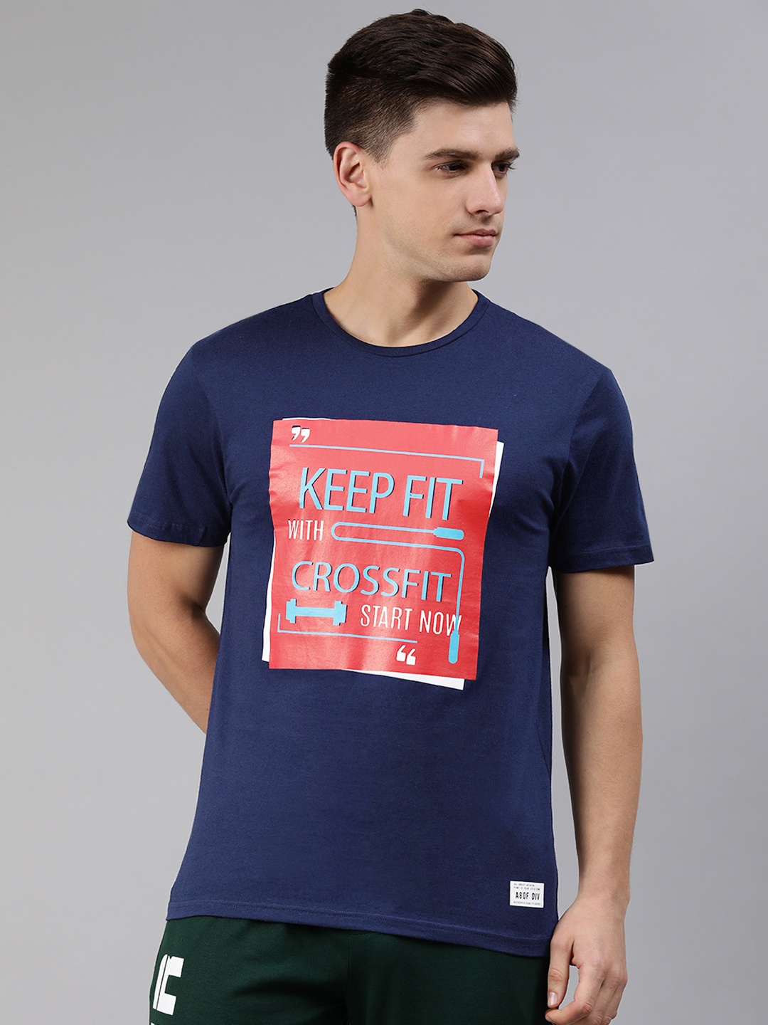 

abof Men Blue Red Printed Pure Cotton T-shirt
