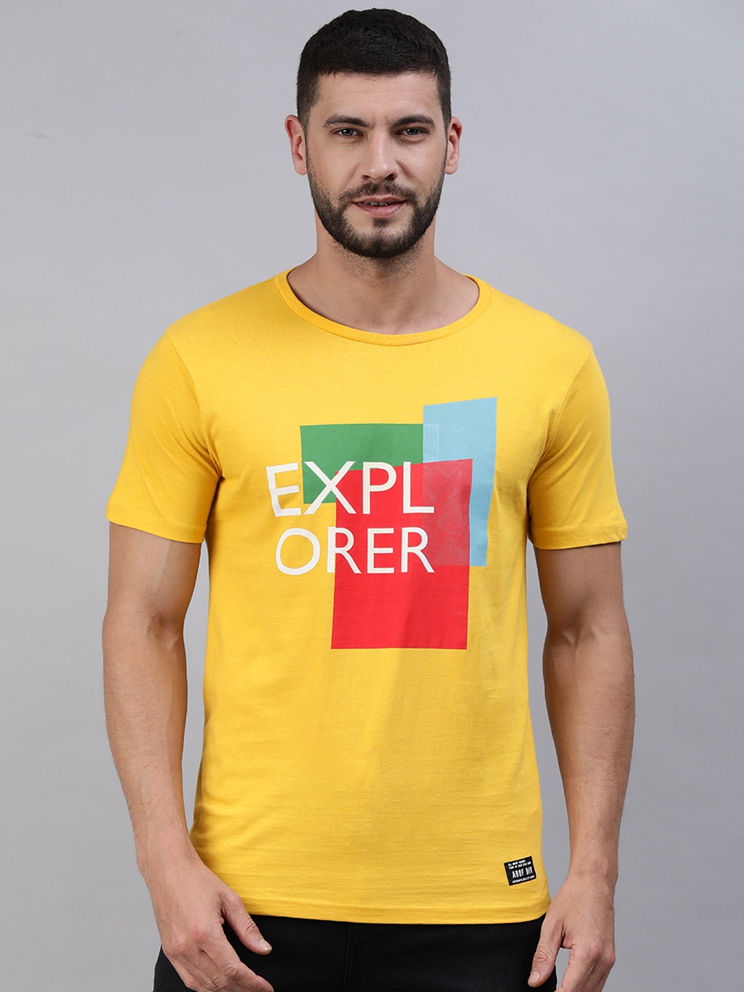 

abof Men Yellow & White Typography Printed Pure cotton T-shirt