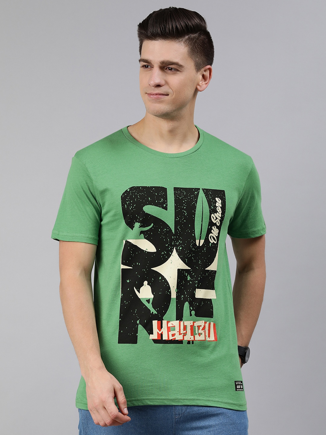 

abof Men Green Printed Pure Cotton T-shirt